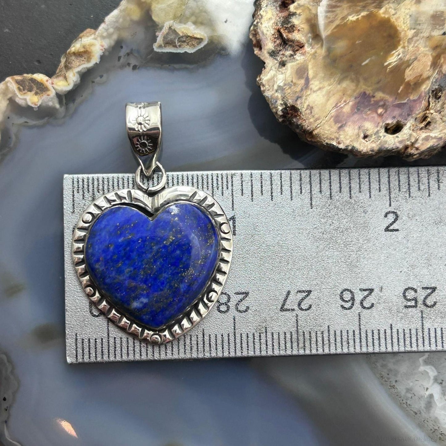 Sterling Silver Southwestern Style Lapis Heart Decorated Pendant For Women