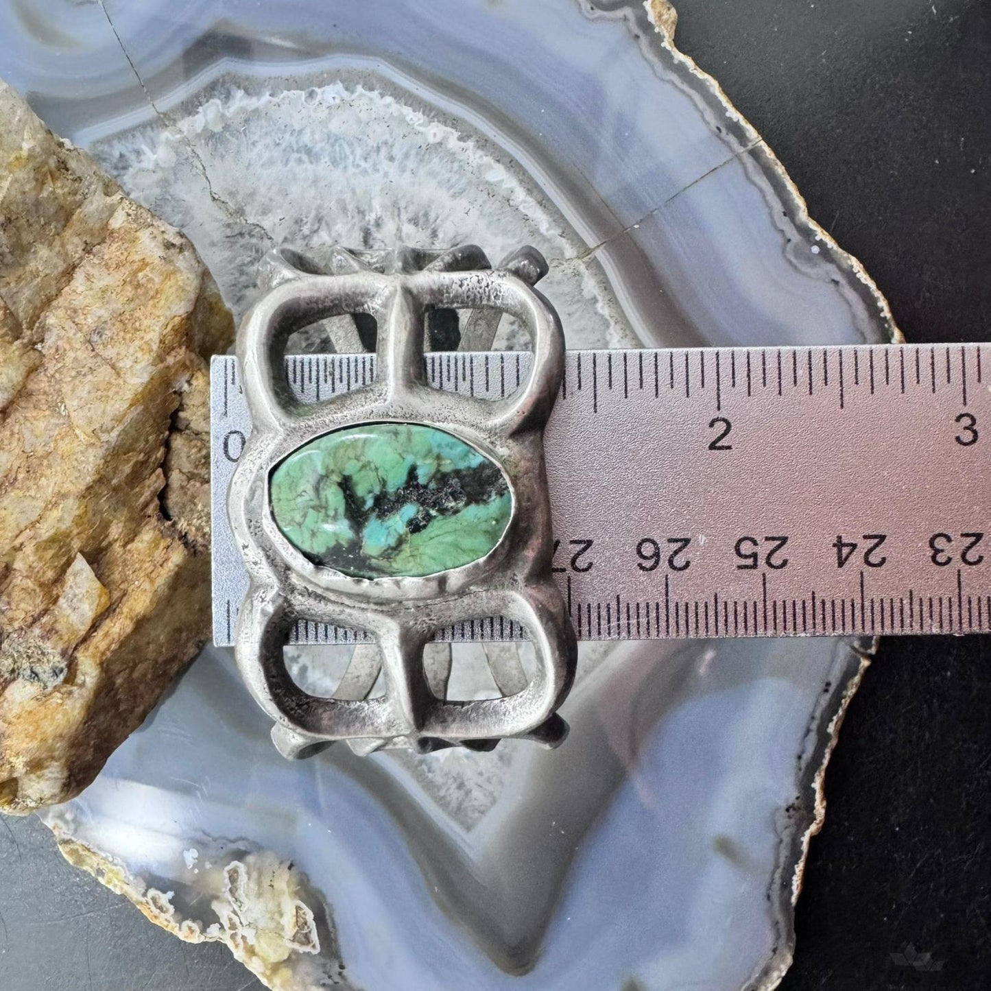 Native American Signed Vintage Silver Turquoise Sandcast Bracelet For Women