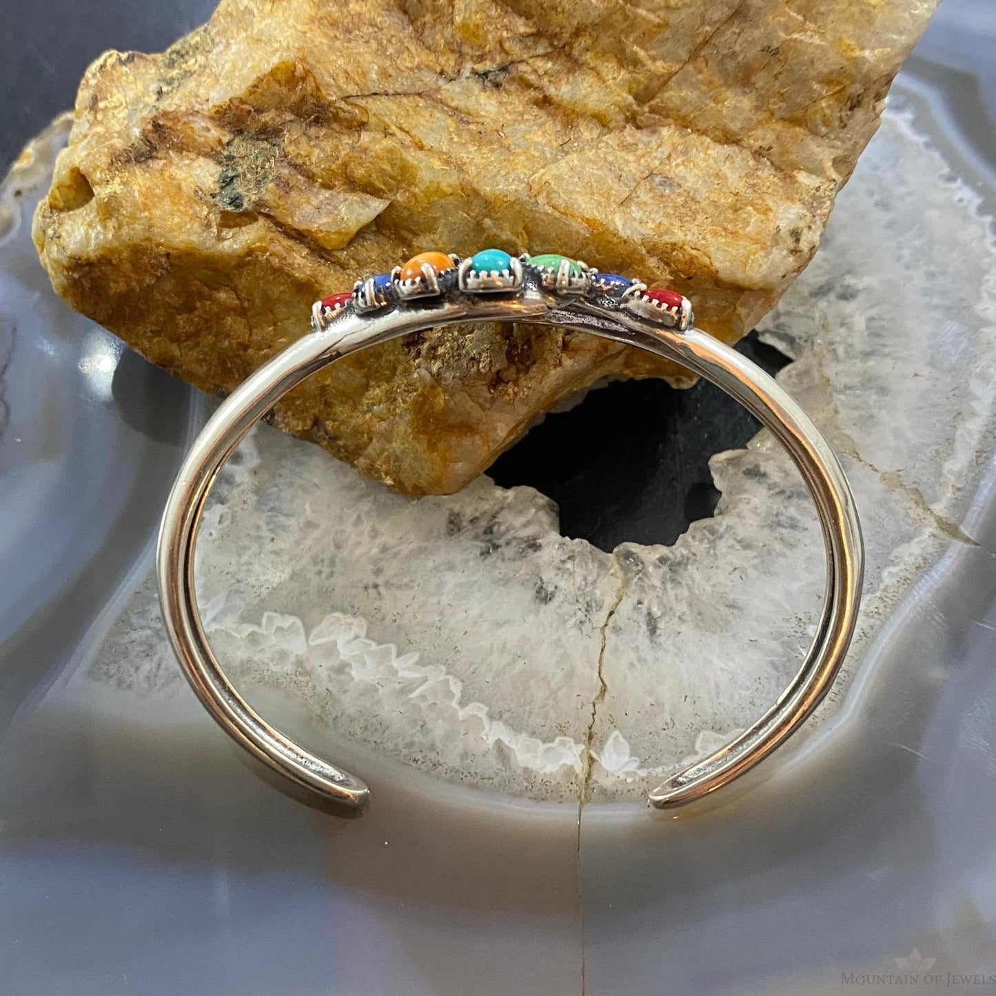 Carolyn Pollack Southwestern Style Sterling Silver Multi-Gemstone Cluster Bracelet For Women