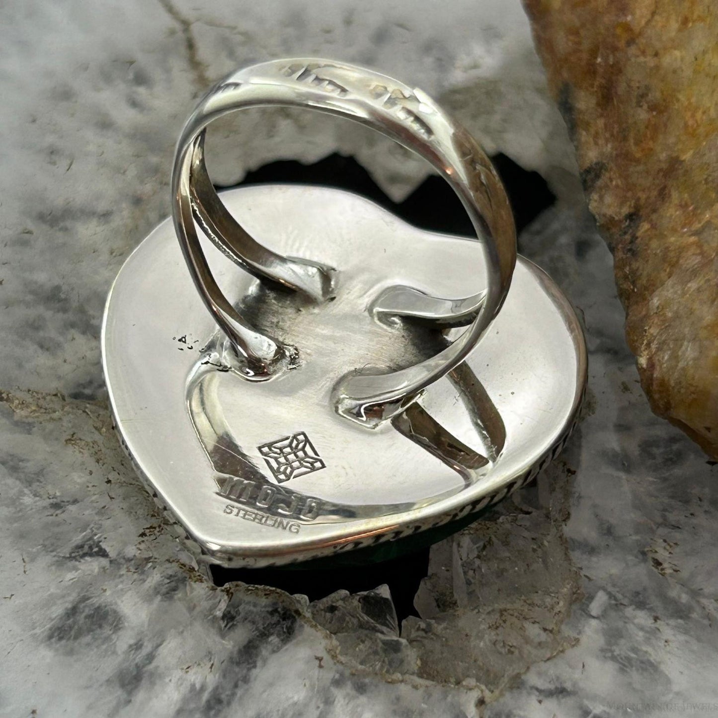 Sterling Silver Southwestern Style Malachite Heart Shape Ring Size 8 For Women