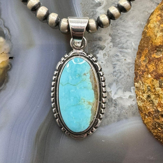 Native American Sterling Silver Elongated Oval Turquoise #8 Unisex Pendant