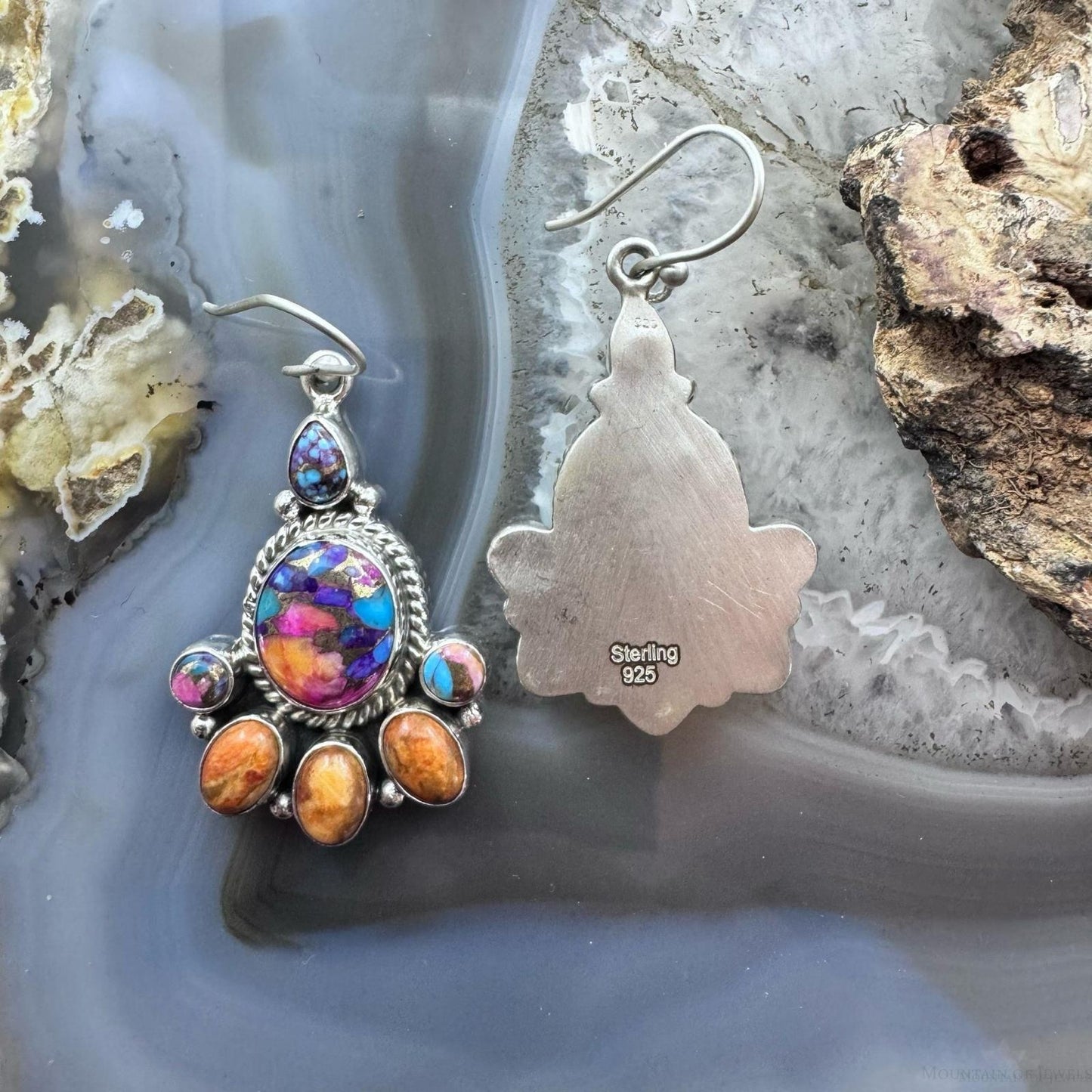 Sterling Silver Southwestern Style Multistone Cluster Dangle Earrings For Women #20