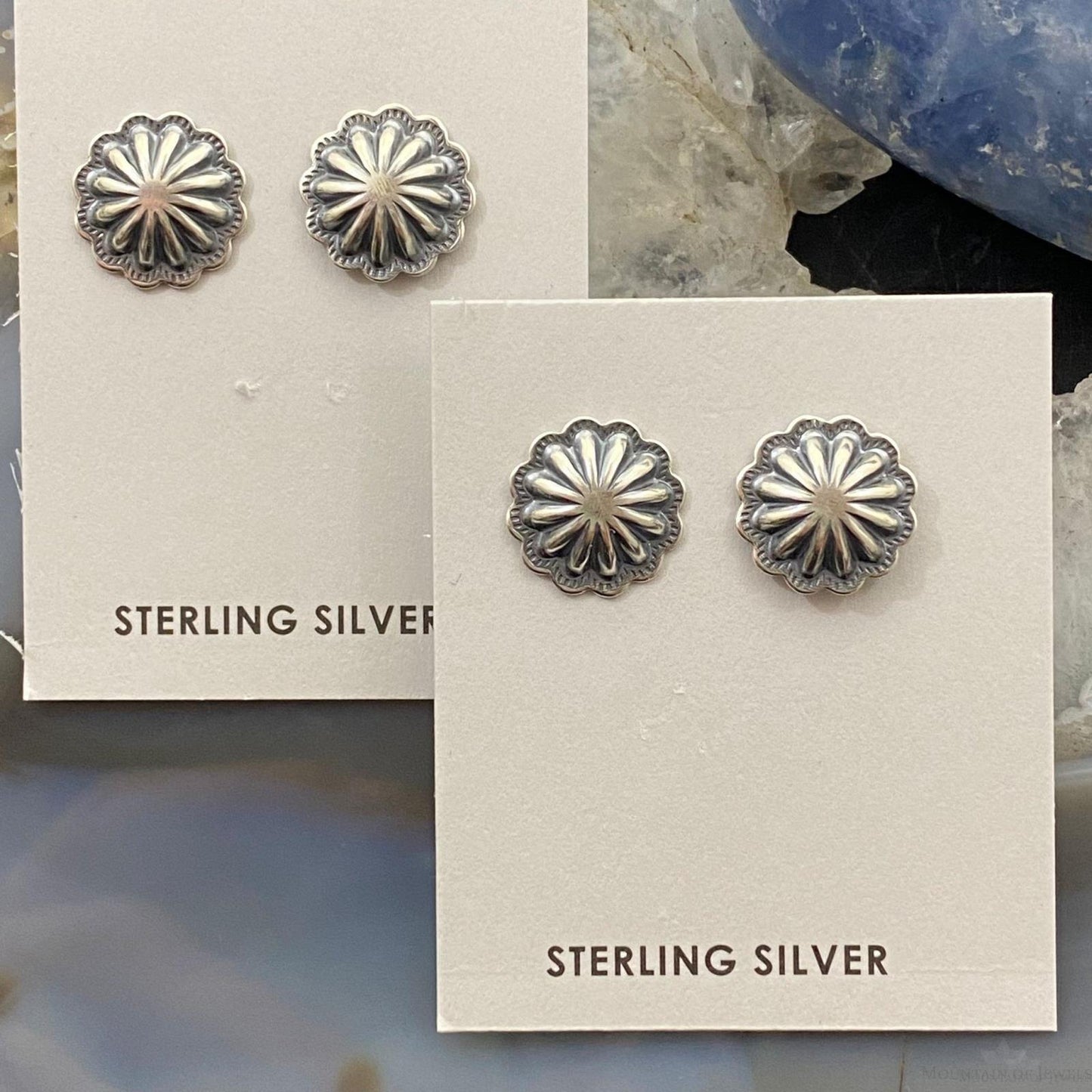 Sterling Silver Repousse Concho Stud Earrings For Women (1 Pair)