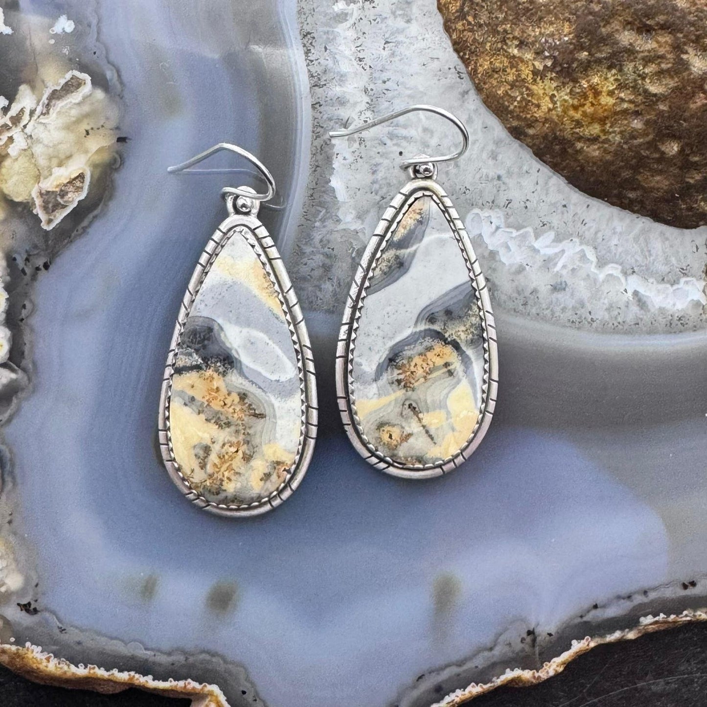 Sterling Silver Southwestern Style Teardrop Maligano Jasper Dangle Earrings For Women #3