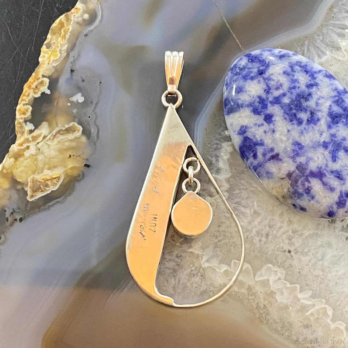 Sheryl Edaakie Zuni Sterling Silver Multistone Inlay Teardrop Pendant #1