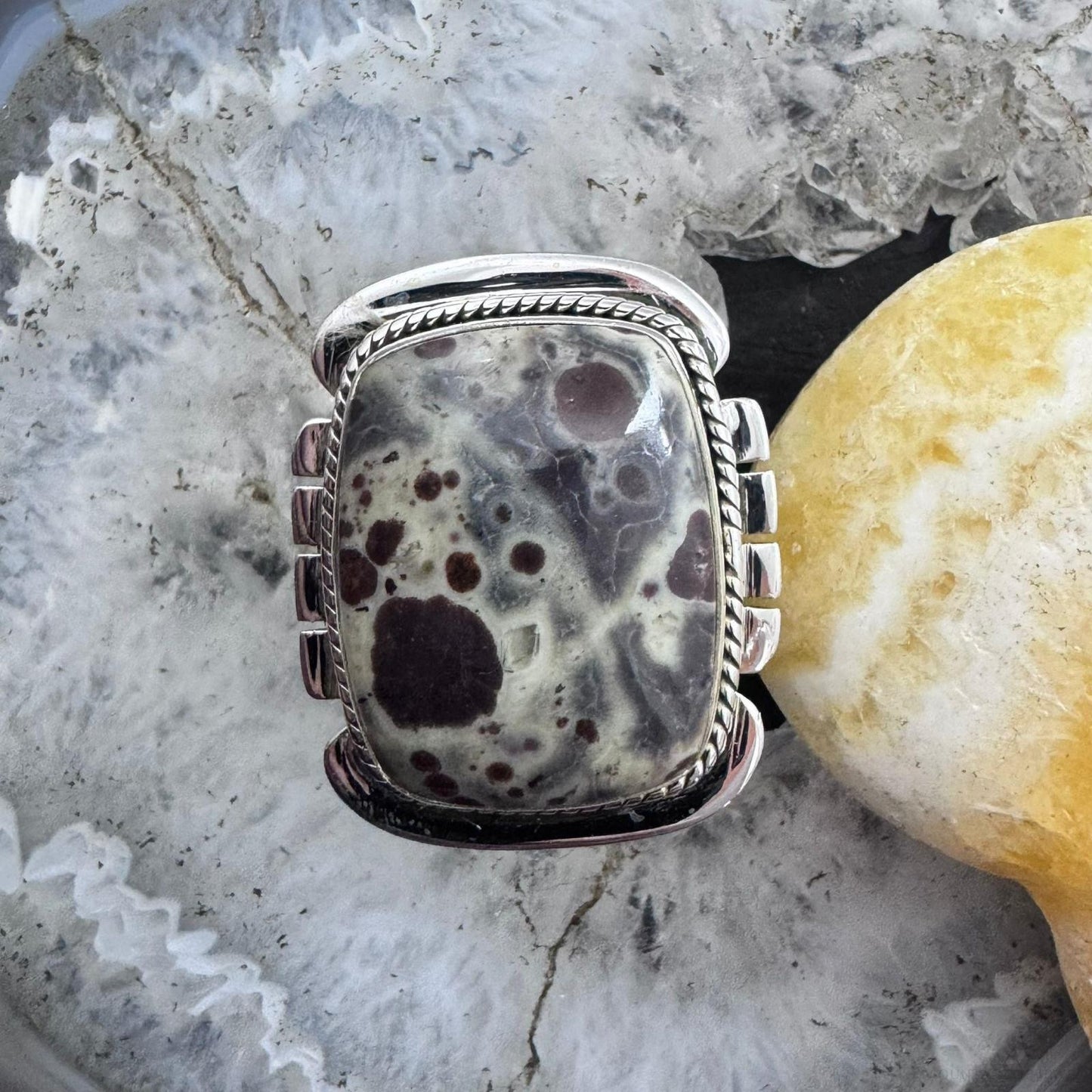 Sterling Silver Southwestern Style Rectangle Asteroid Jasper Ring Size 9 For Women