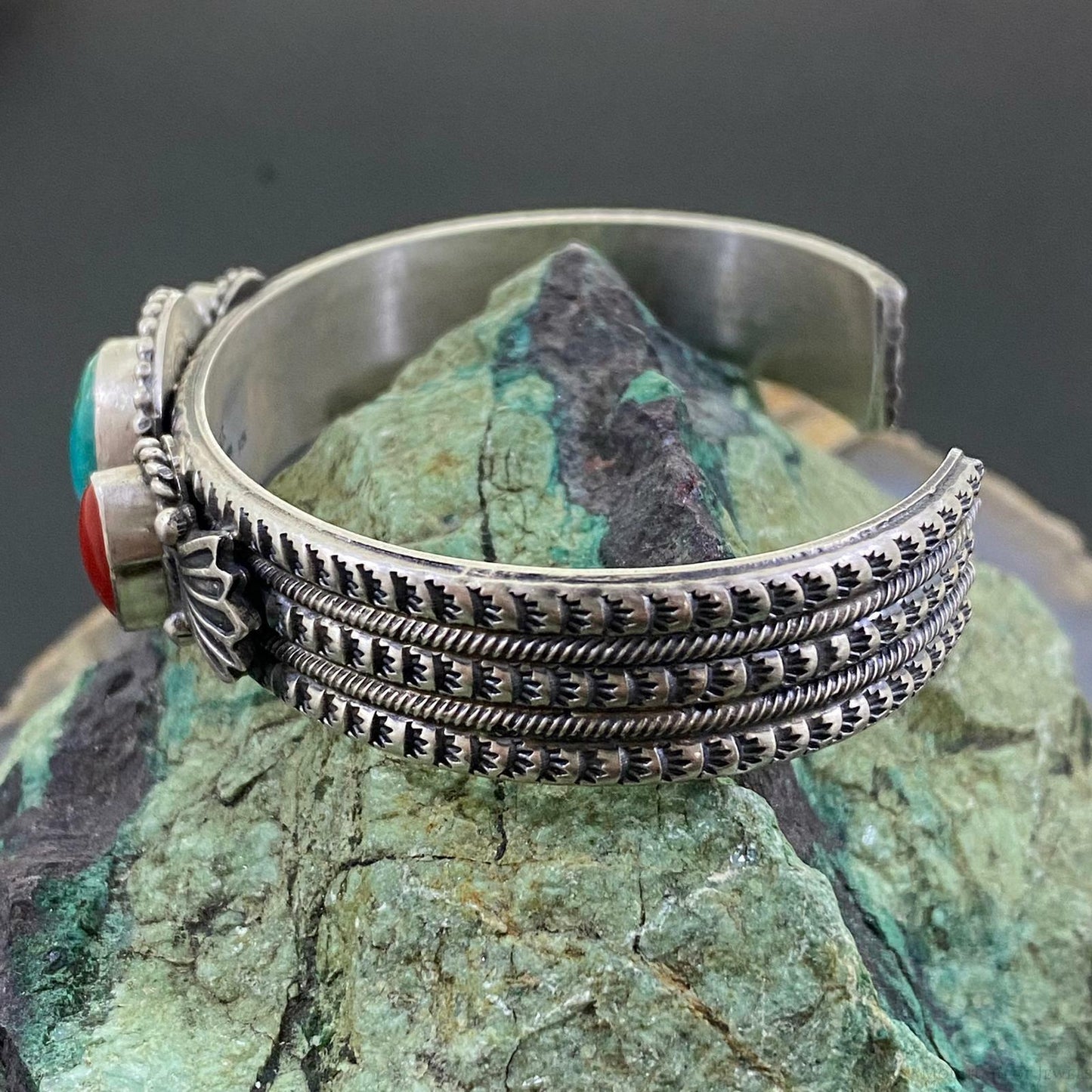 M&R Calladitto Sterling Silver Sonora Gold Turquoise & Coral Cuff Bracelet