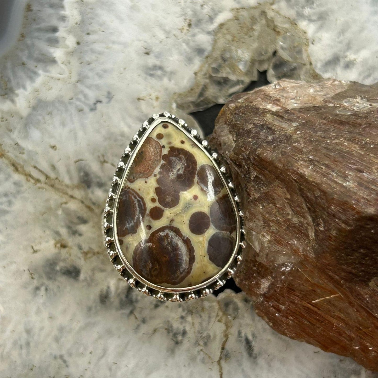 Sterling Silver Southwestern Style Teardrop Madagascan Asteroid Jasper Ring For Women