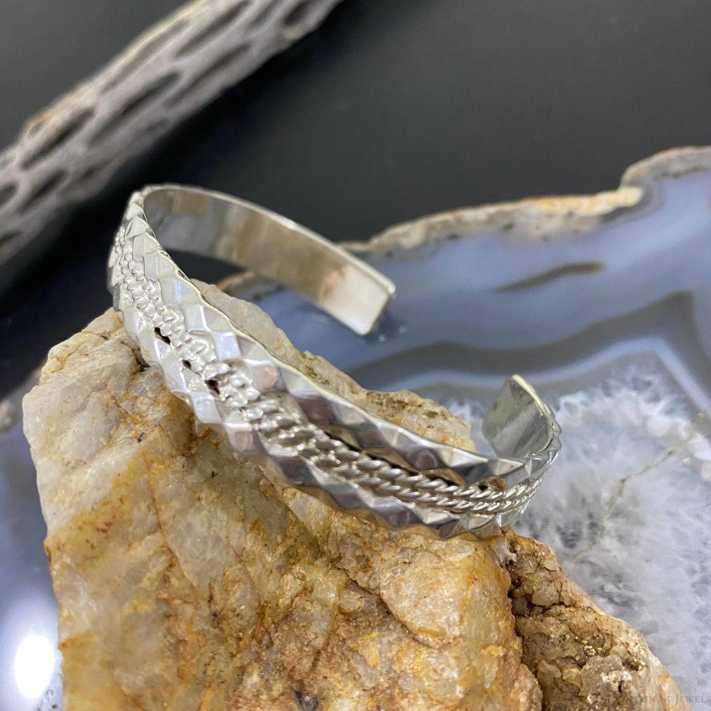 Vintage Native American Sterling Silver Decorated Stackable Bracelet For Women