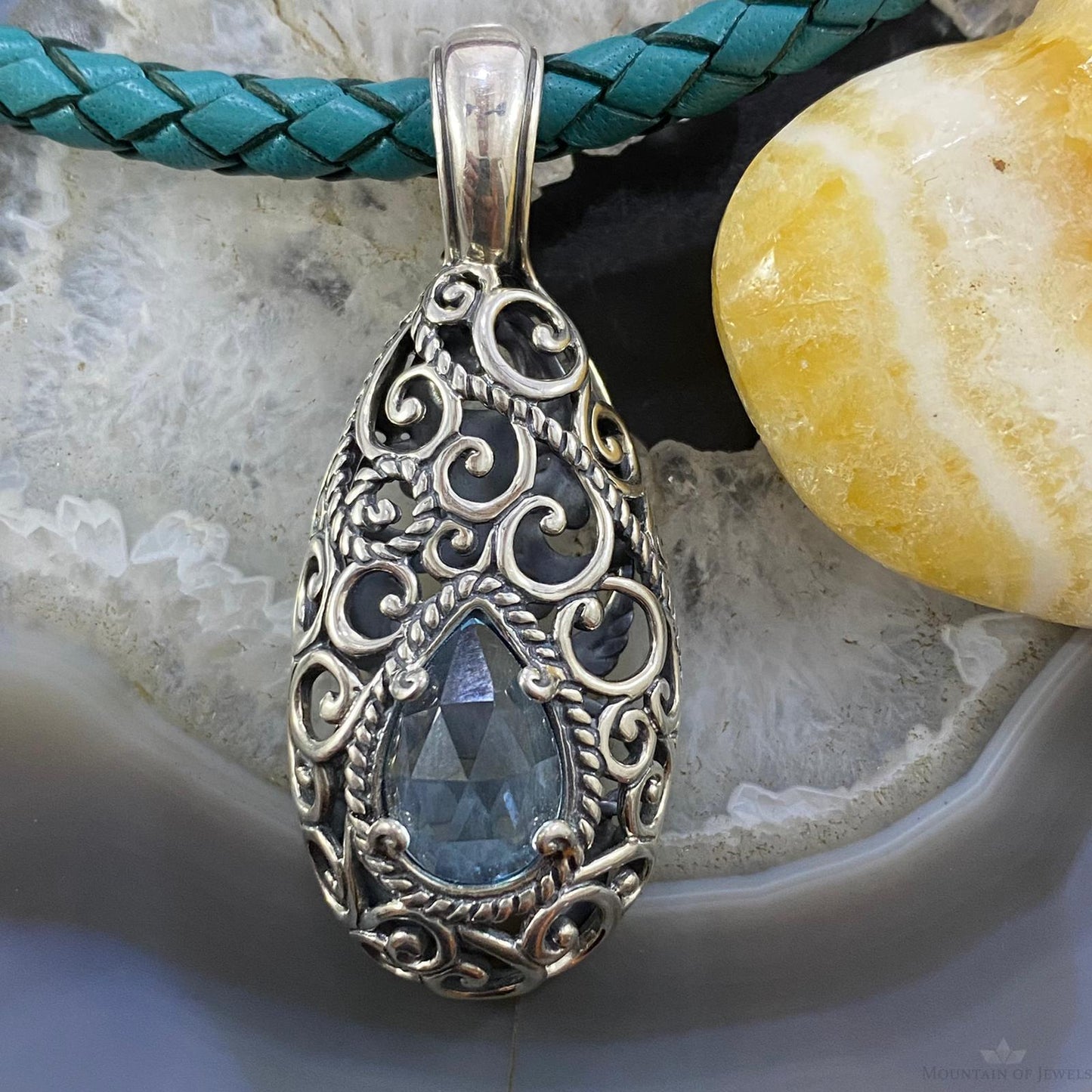 Carolyn Pollack Vintage Southwestern Style Sterling Gemstone Filigree Pendant
