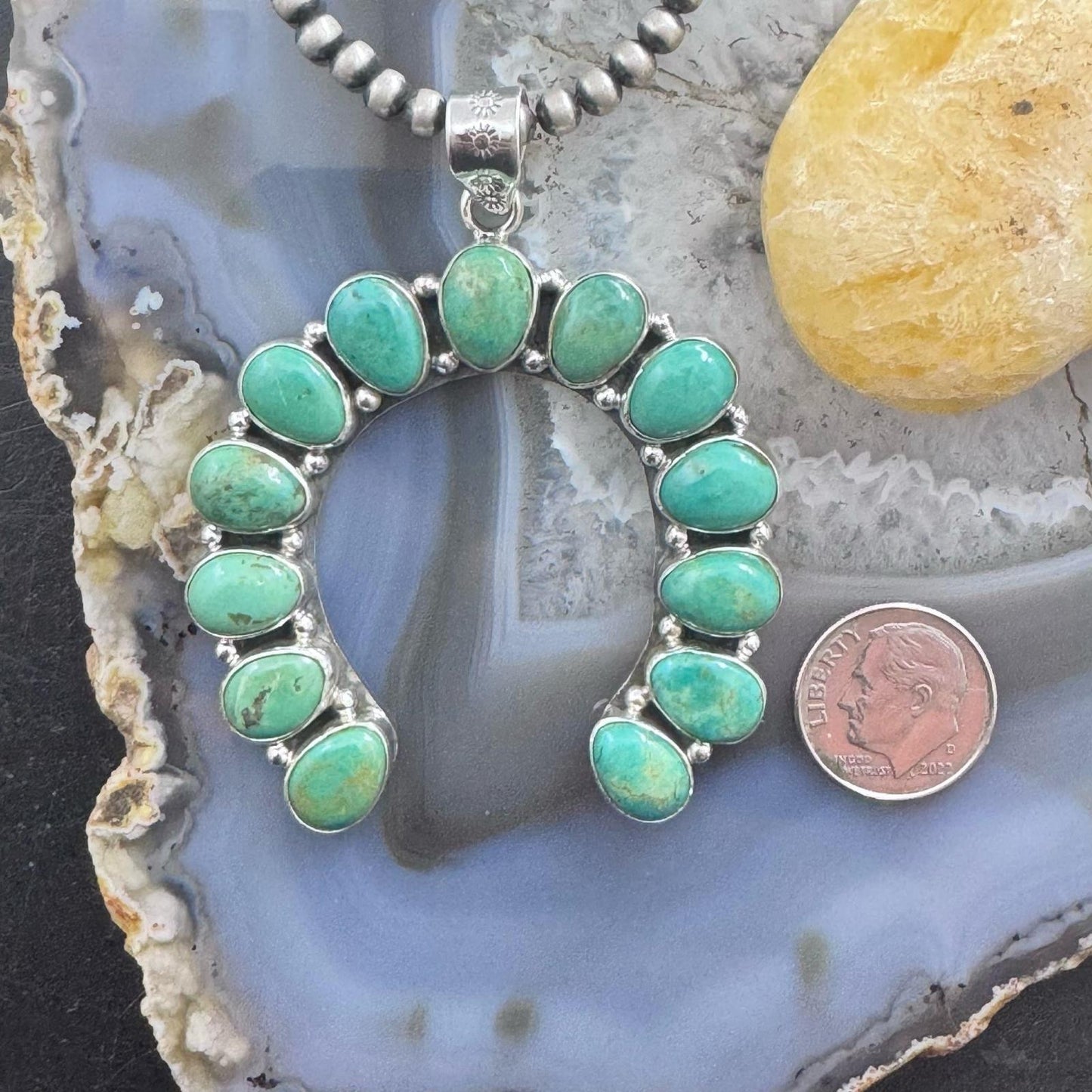 Sterling Silver Southwestern Style Turquoise Decorated Naja Pendant For Women