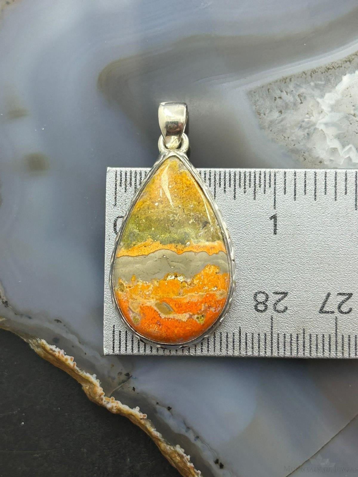 Sterling Southwestern Style Wide Teardrop Bumblebee Jasper Decorated Pendant