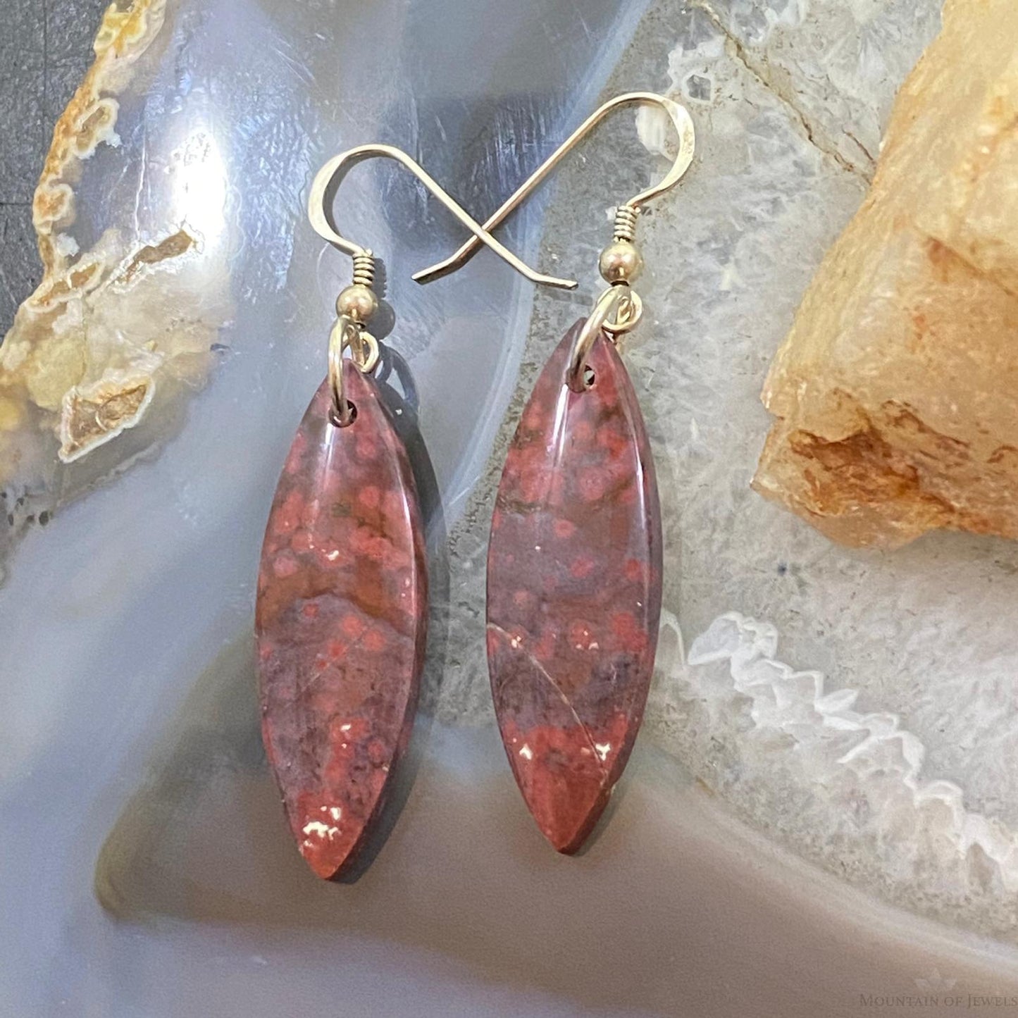 Sterling Silver Marquise River Jasper Slab Dangle Earrings For Women #138