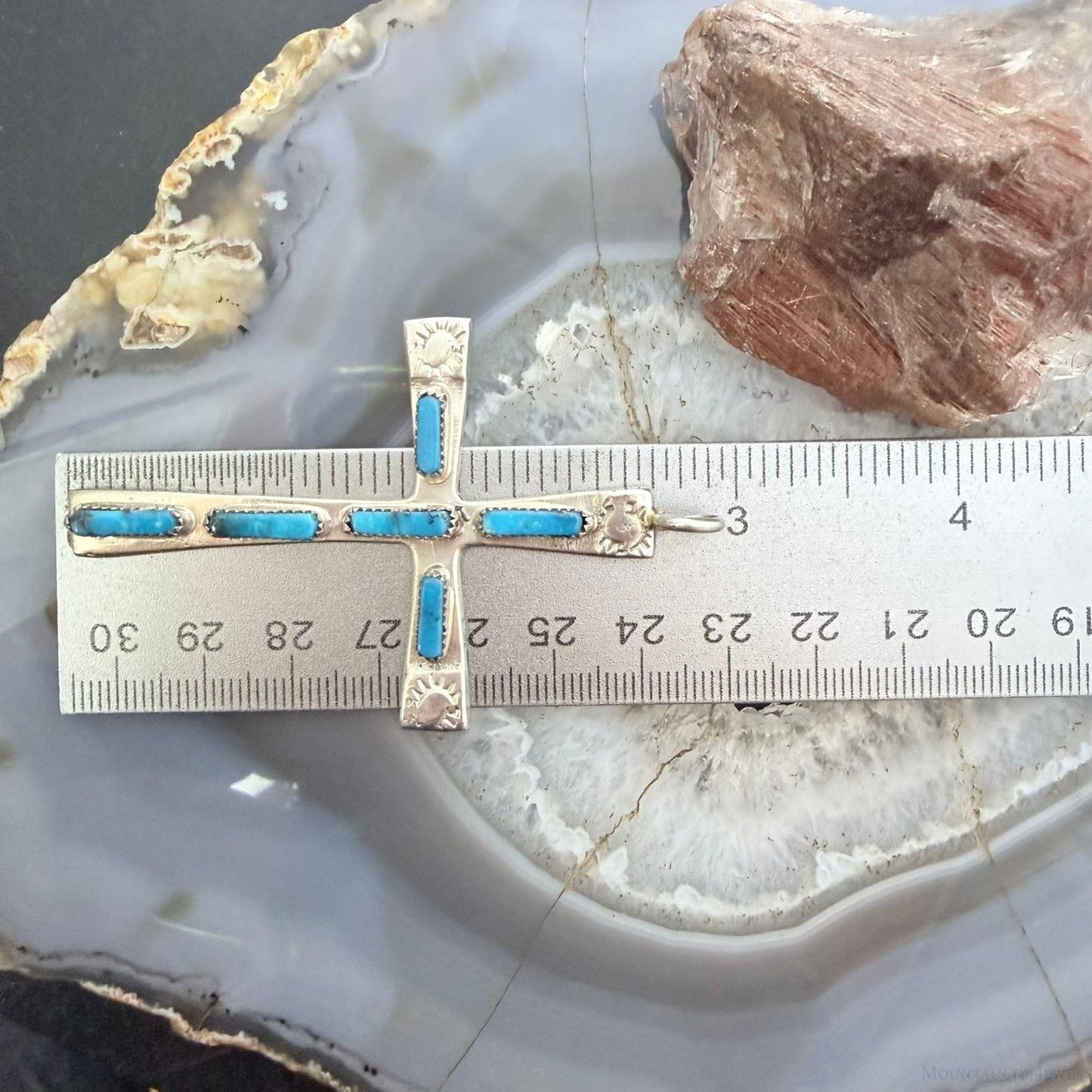 Cecilia Iule Vintage Native American Sterling Silver Turquoise Unisex Cross Pendant