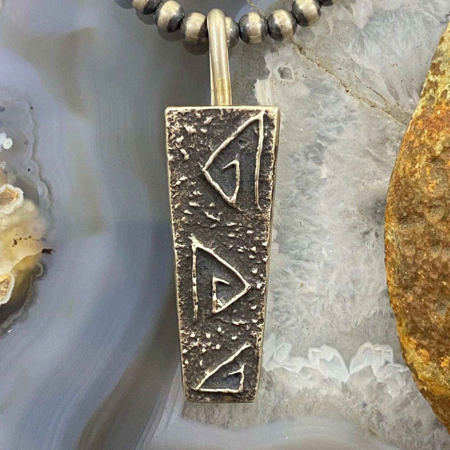 Cheyenne Custer Native American Sterling Silver Trapeze Tufa Cast Unisex Pendant