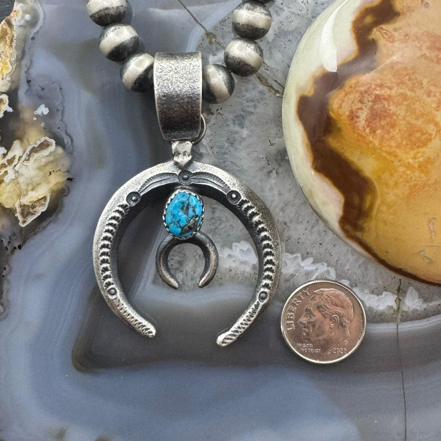 Eva & Linberg Billah Native American Sterling Silver Oval Turquoise Unisex Naja Pendant