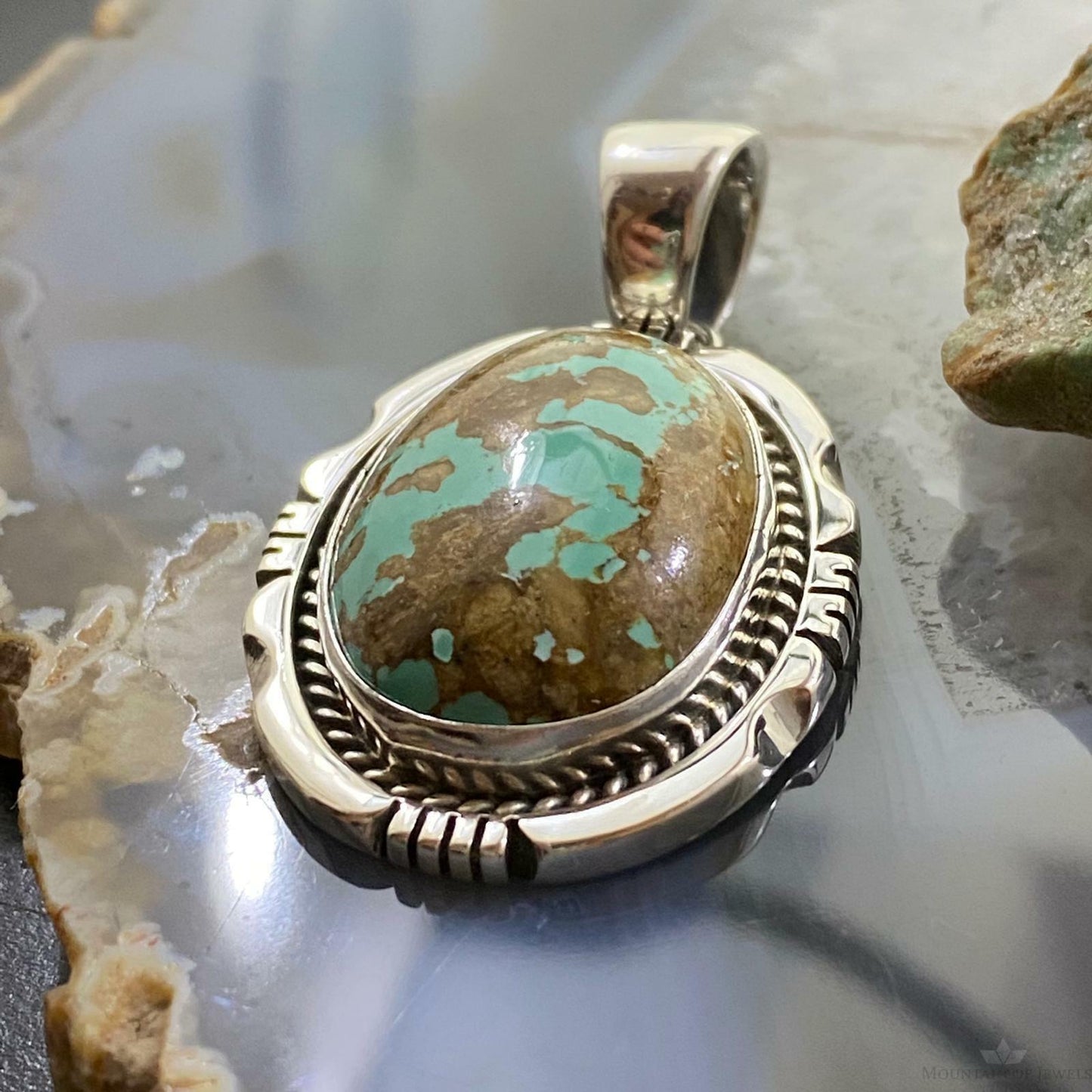 Wydell Billie Sterling Silver Oval Turquoise w/Brown Matrix Unisex Pendant