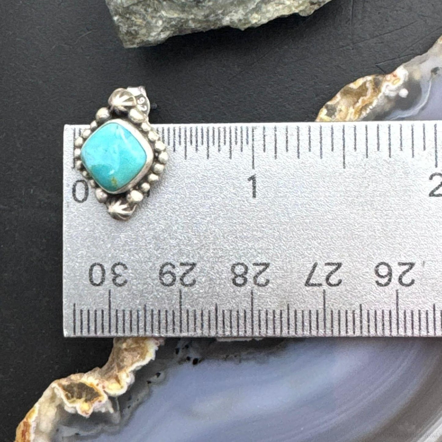 Sterling Silver Southwestern Style Square Turquoise Stud Earrings For Women