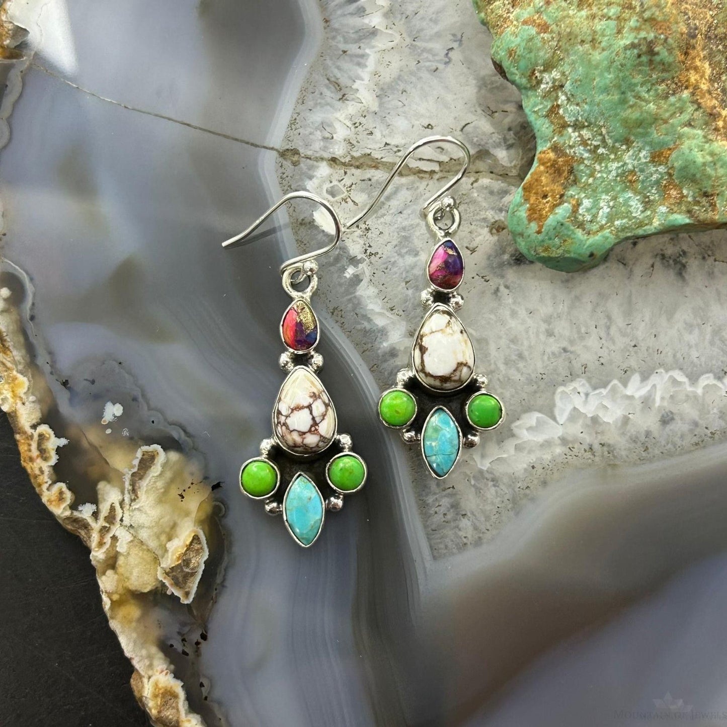 Sterling Silver Southwestern Style Multistone Dangle Earrings For Women #9