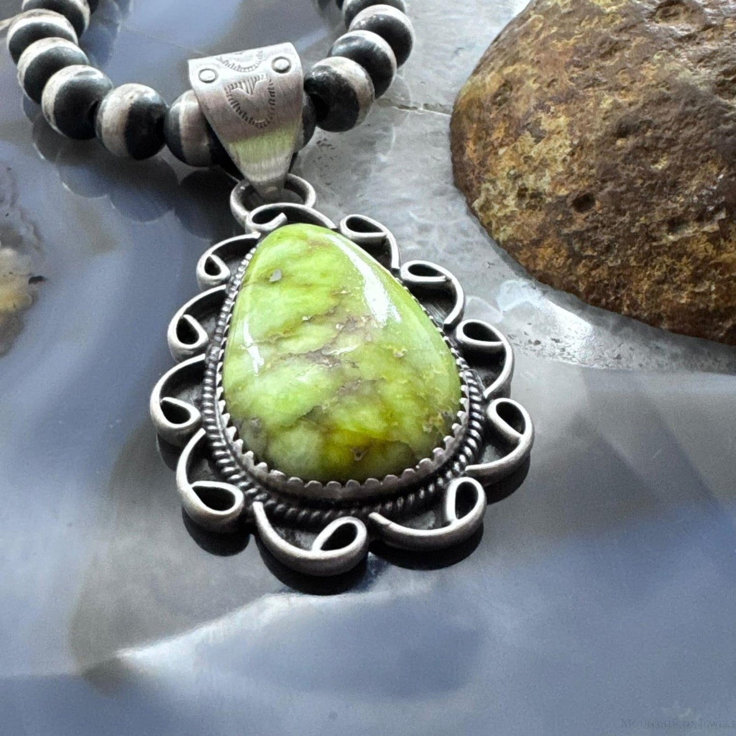 Sterling Silver Southwestern Style Large Teardrop Palomino Pendant For Women