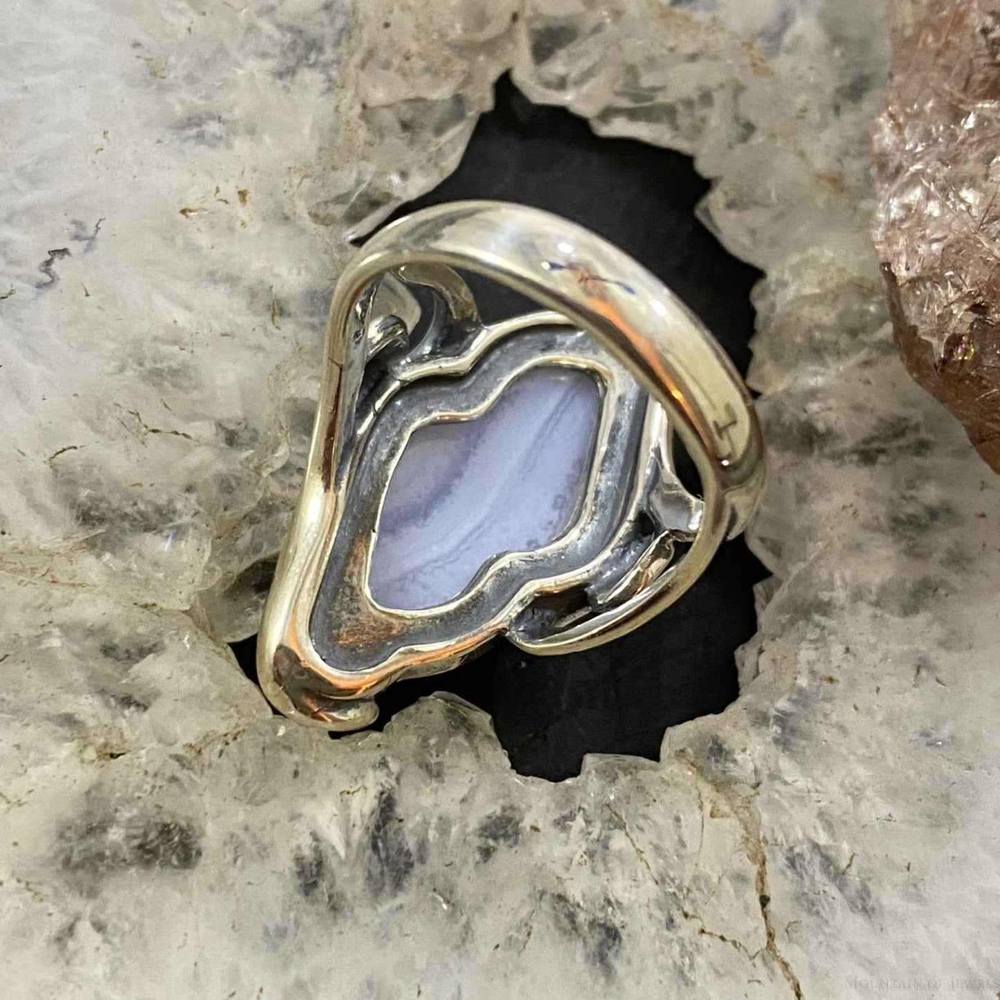 Carolyn Pollack Southwestern Style Sterling Silver Spiral Blue Lace Agate Decorated Ring For Women, Variety of Sizes
