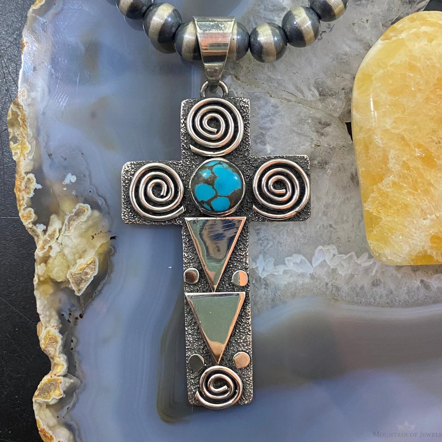 Alex Sanchez Native American Sterling Turquoise Petroglyph Cross Uni Pendant #3