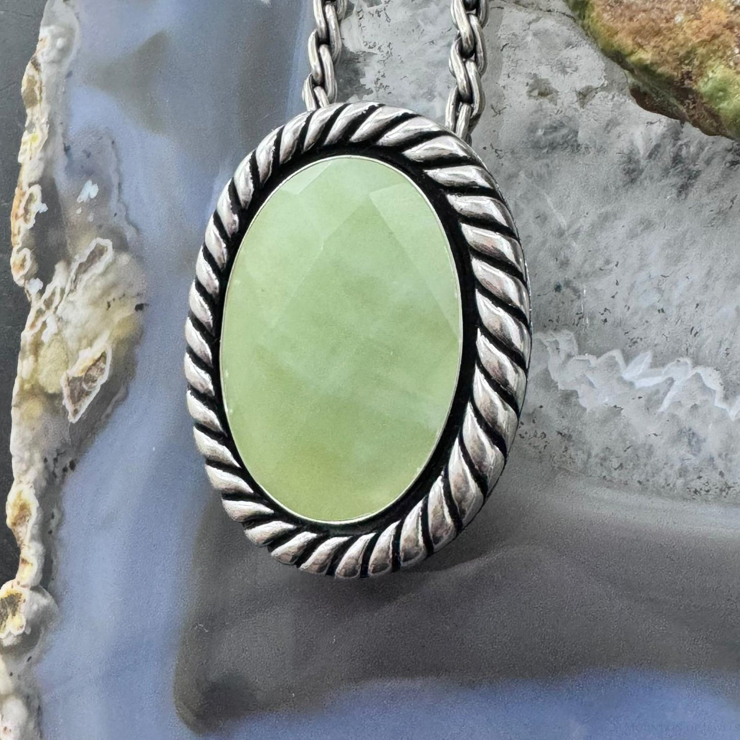 Carolyn Pollack Sterling Silver Large Faceted Oval Green MOP Pendant/Brooch For Women