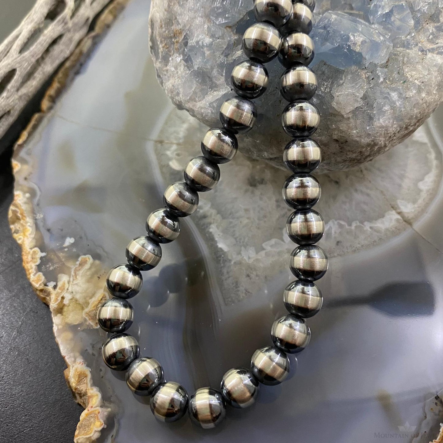Navajo Pearl Beads 8 mm Sterling Silver Necklace Length 20" For Women