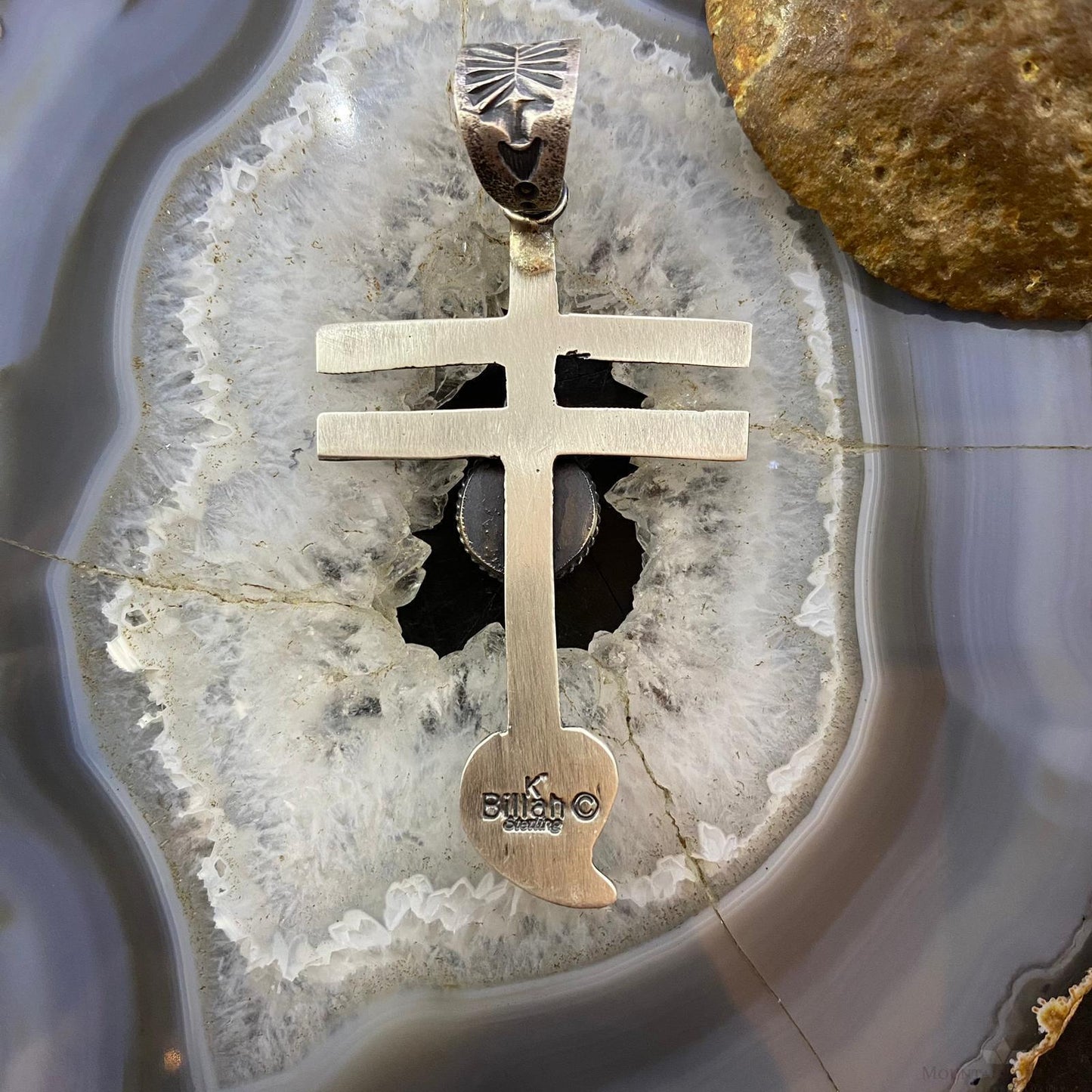 Kevin Billah Native American Sterling Silver Turquoise Native Cross w/Heart Unisex Pendant