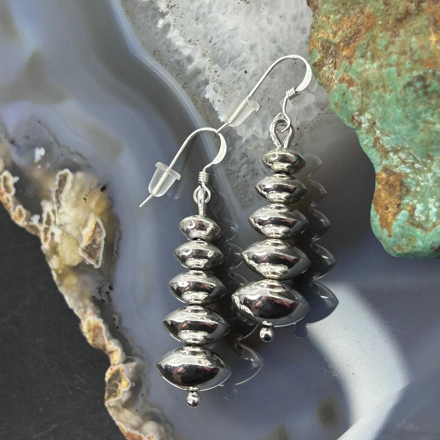 Priscilla Apache Native American Sterling Silver Saucer Beads Dangle Earrings For Women