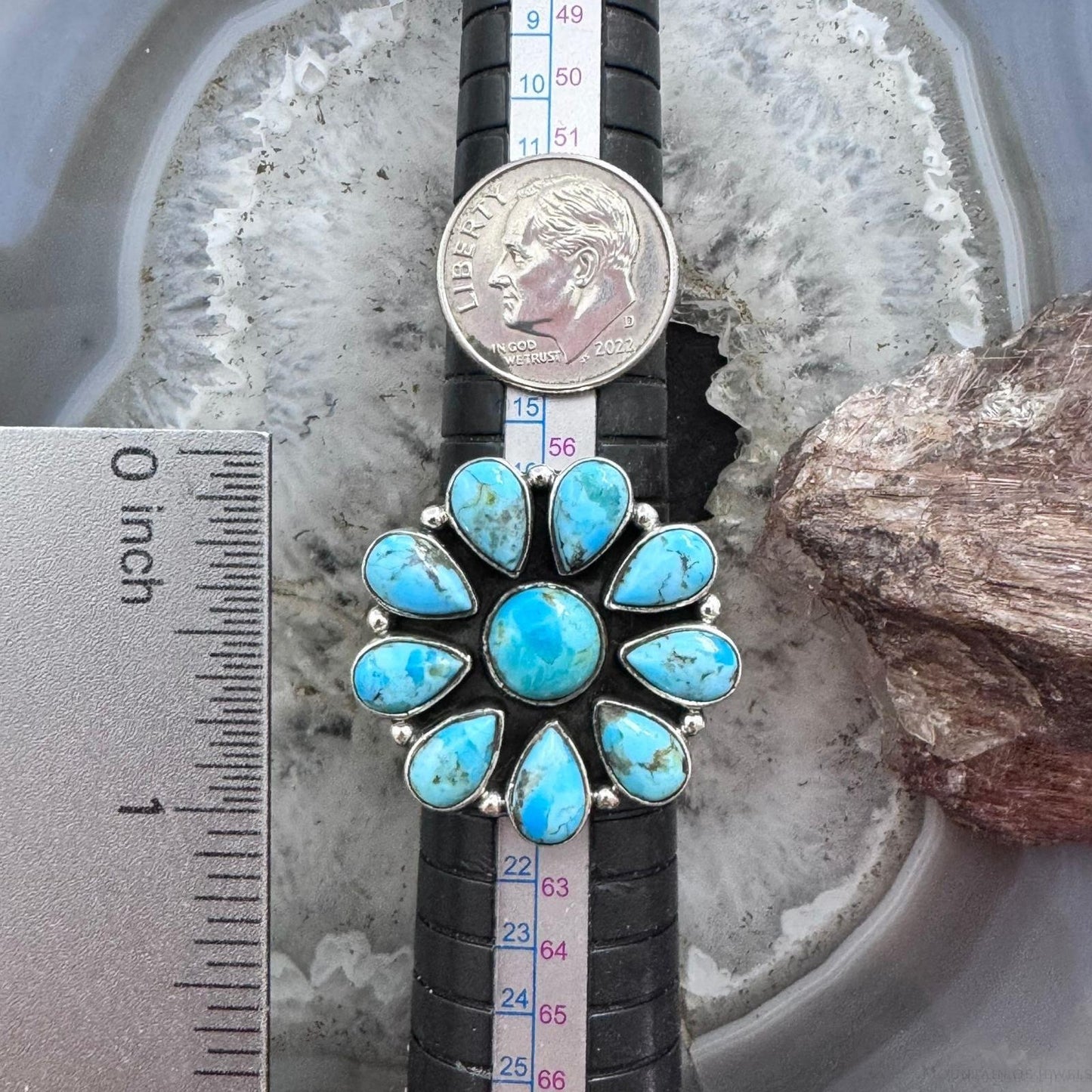 Sterling Silver Southwestern Style Composite Turquoise Cluster Ring For Women
