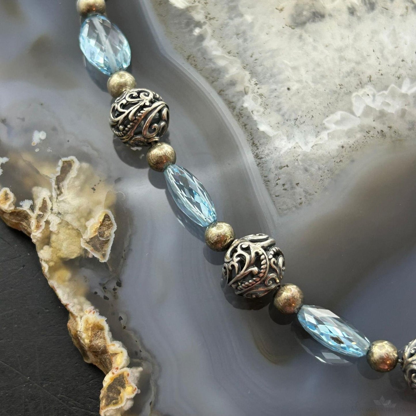Carolyn Pollack Southwestern Style Sterling Silver Bead and Blue Topaz Necklace For Women