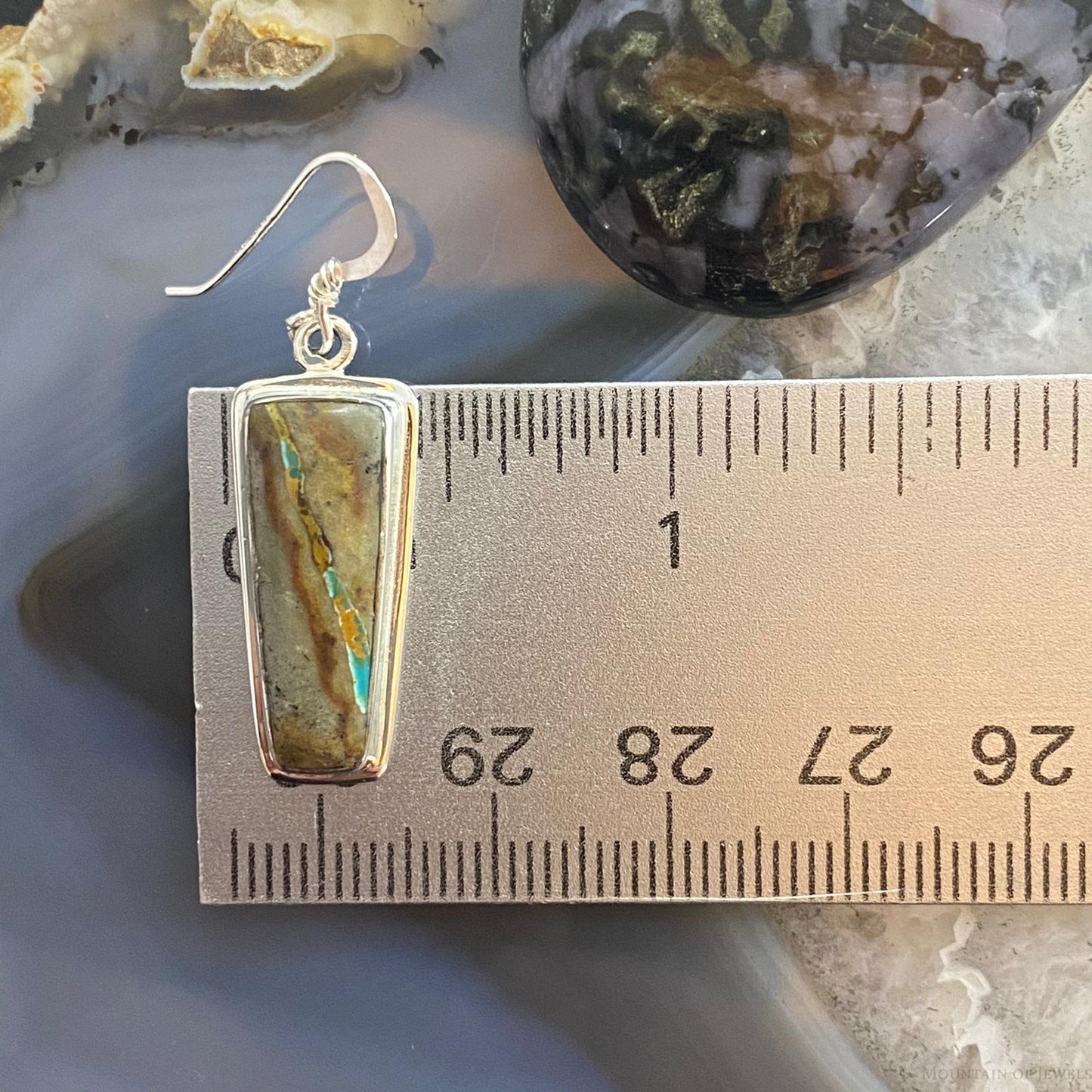 Native American Sterling Trapezoid Boulder Ribbon Turquoise Dangle Earrings #1