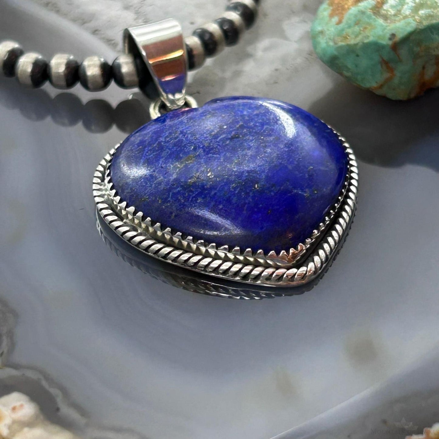 Sterling Silver Southwestern Style Lapis Lazuli Heart Pendant For Women #1