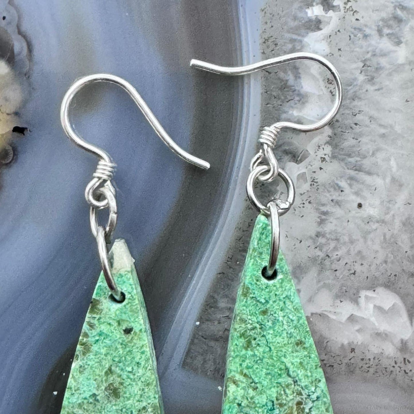 Sterling Silver Elongated Teardrop River Jasper Slab Dangle Earrings For Women #231