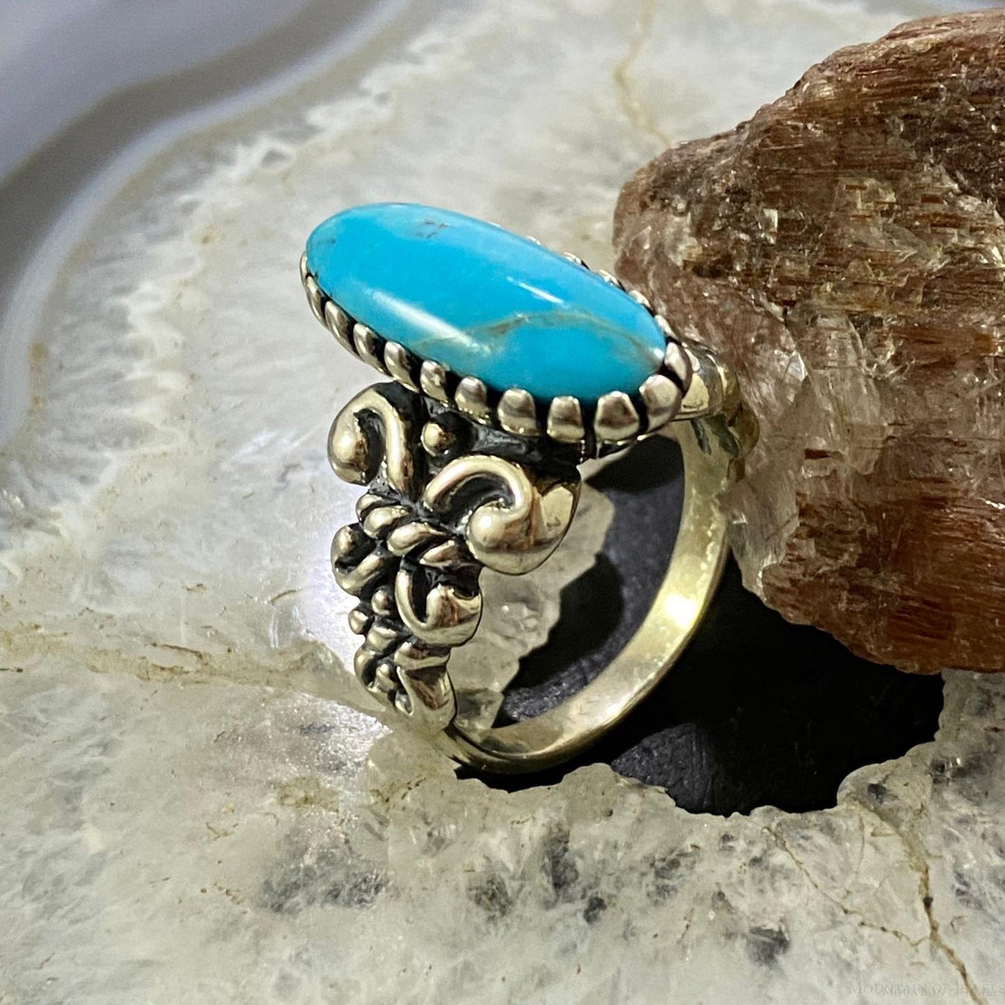 Carolyn Pollack Southwestern Style Sterling Silver Oval Blue Turquoise Decorated Ring For Women