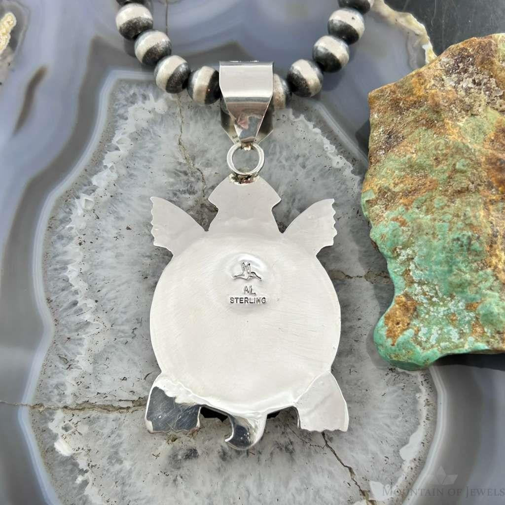 Alonzo Mariano Sterling Silver Overlay Turtle & 2 Turquoise Unisex Pendant #1