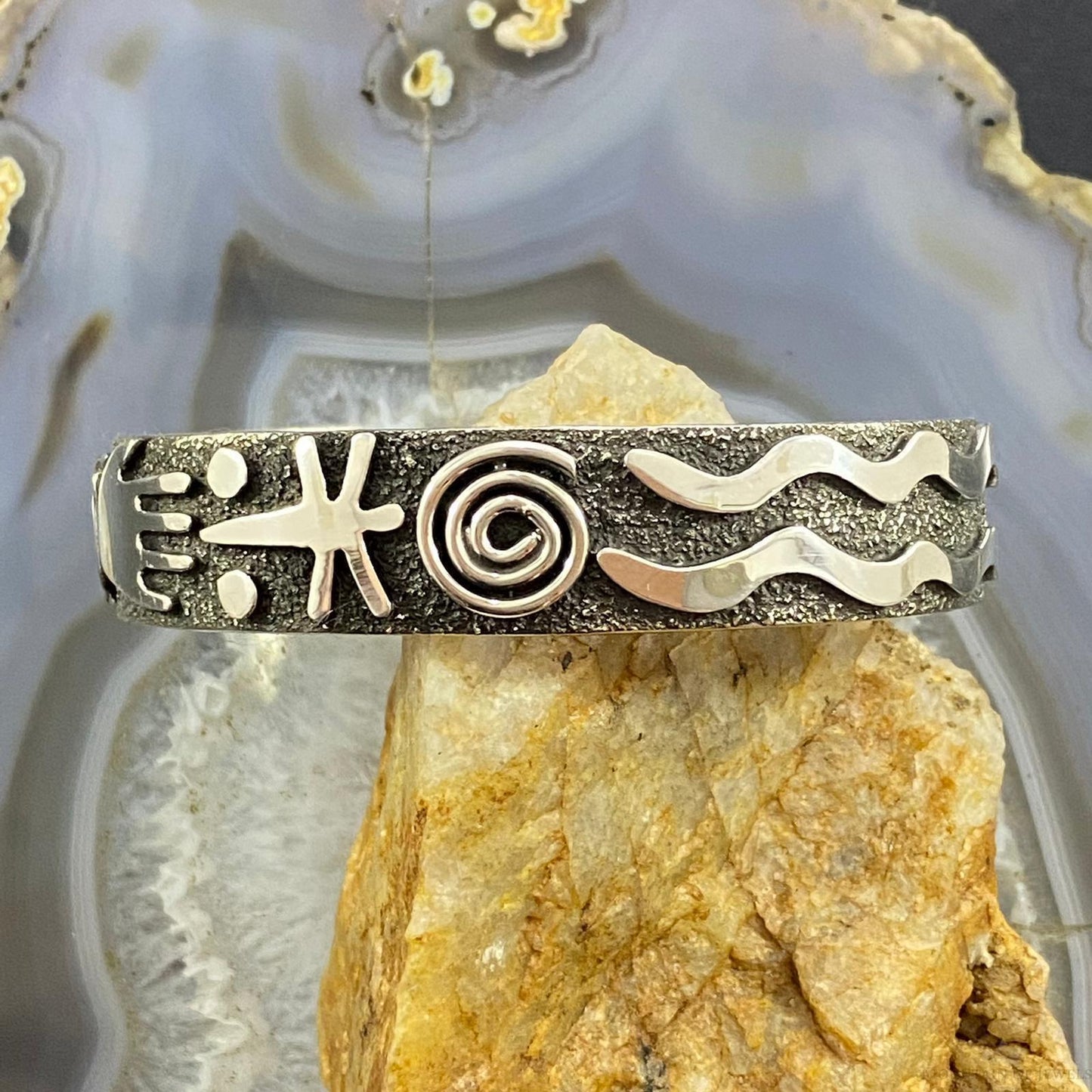 Alex Sanchez Native American Sterling Silver Petroglyph Bracelet For Women #8