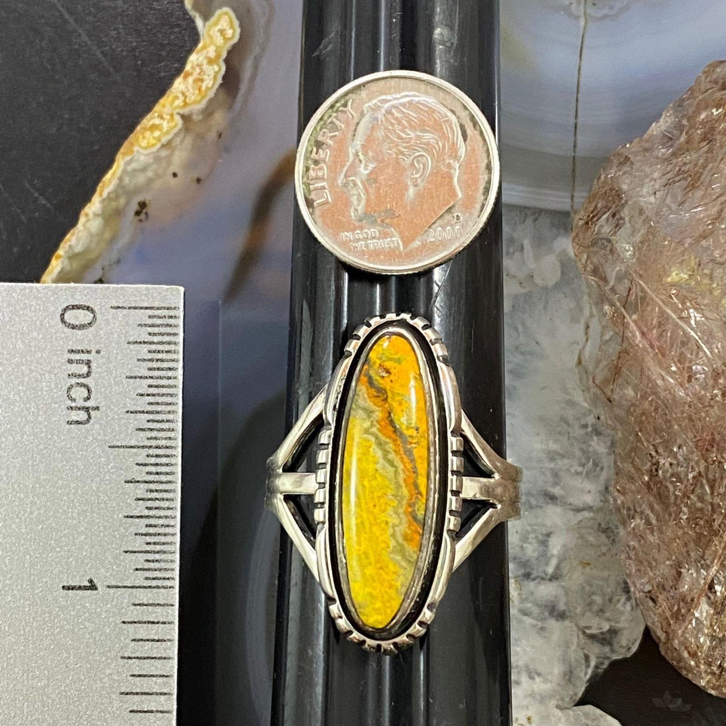 Native American Sterling Marquise Bumblebee Jasper Ring Size 10.75 For Women