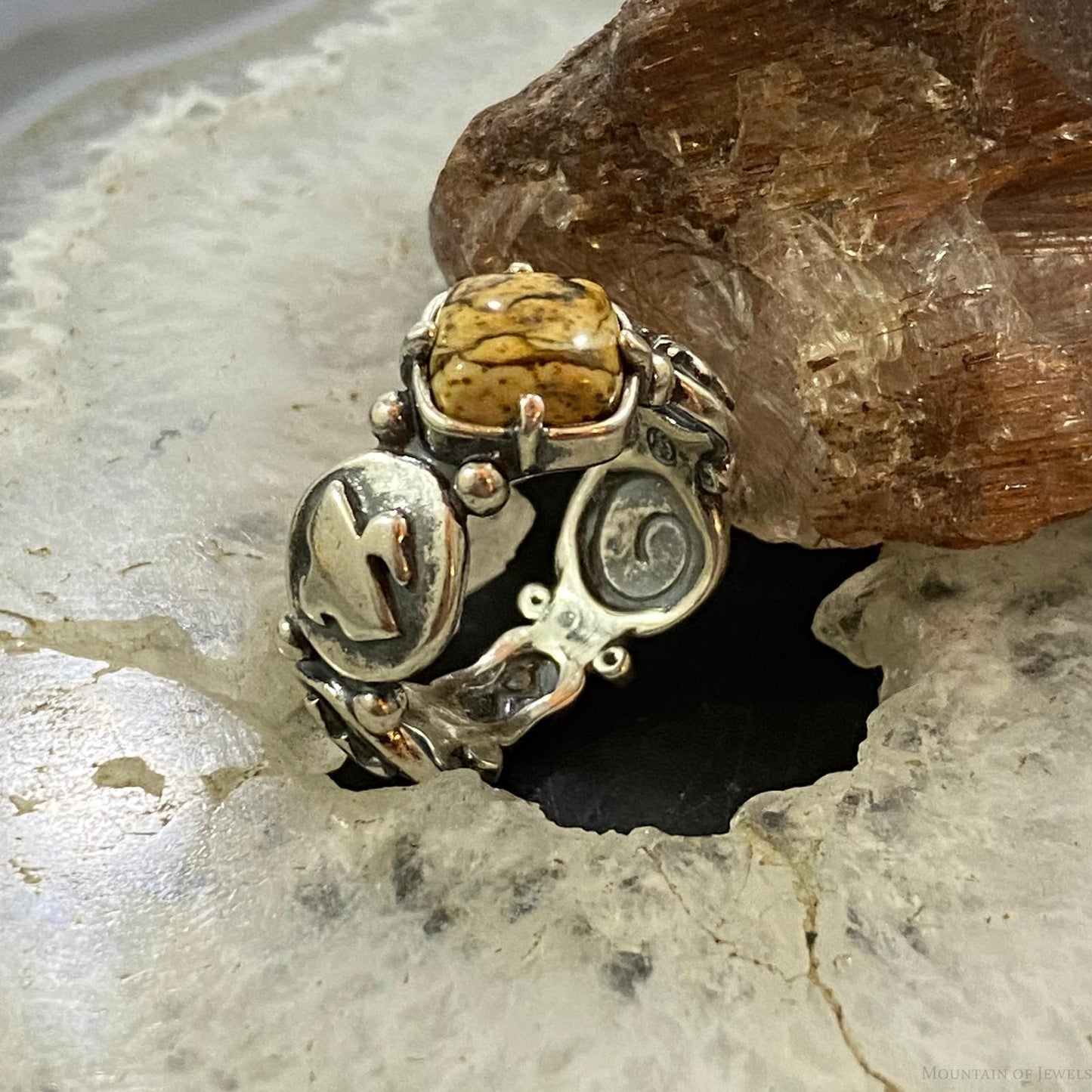 Jody Naranjo Vintage Southwestern Style Sterling Silver Picture Jasper Petroglyph Ring For Women #1