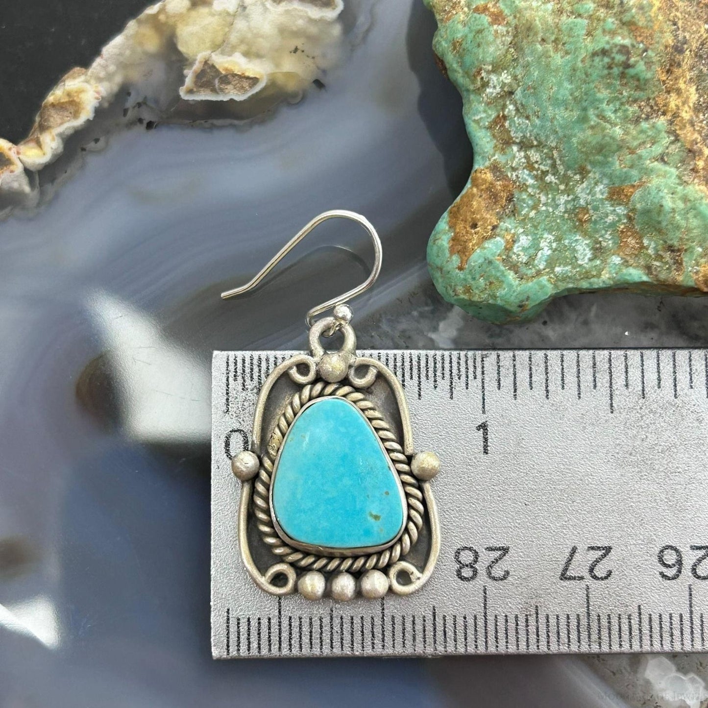 Sterling Silver Southwestern Style Turquoise Decorated Dangle Earrings For Women #3