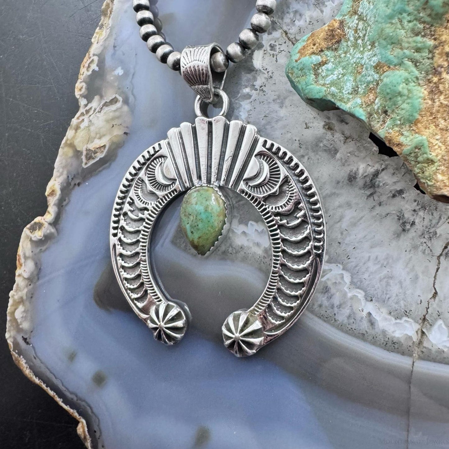 Sterling Silver Southwestern Style Teardrop Turquoise Decorated Unisex Naja Pendant