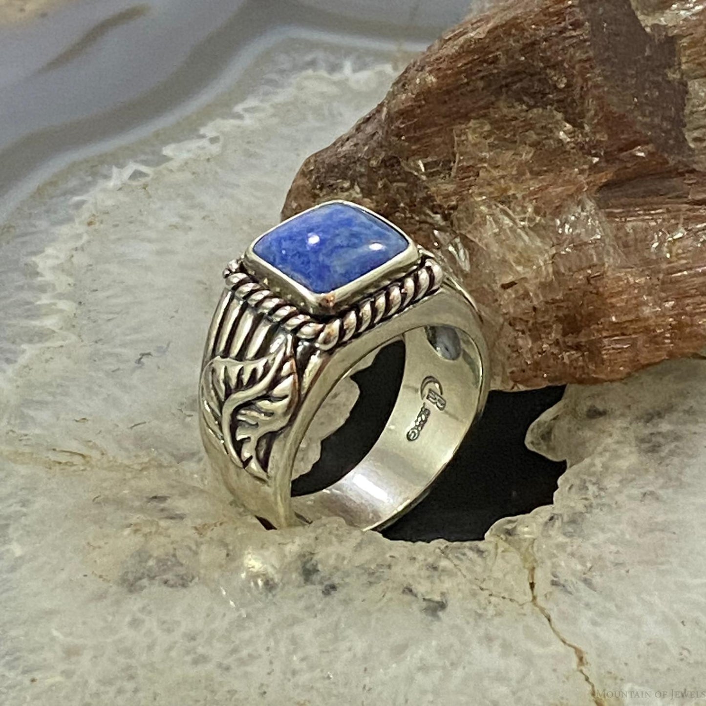 Carolyn Pollack Southwestern Style Sterling Silver Denim Lapis Heavy Decorated Unisex Shield Ring