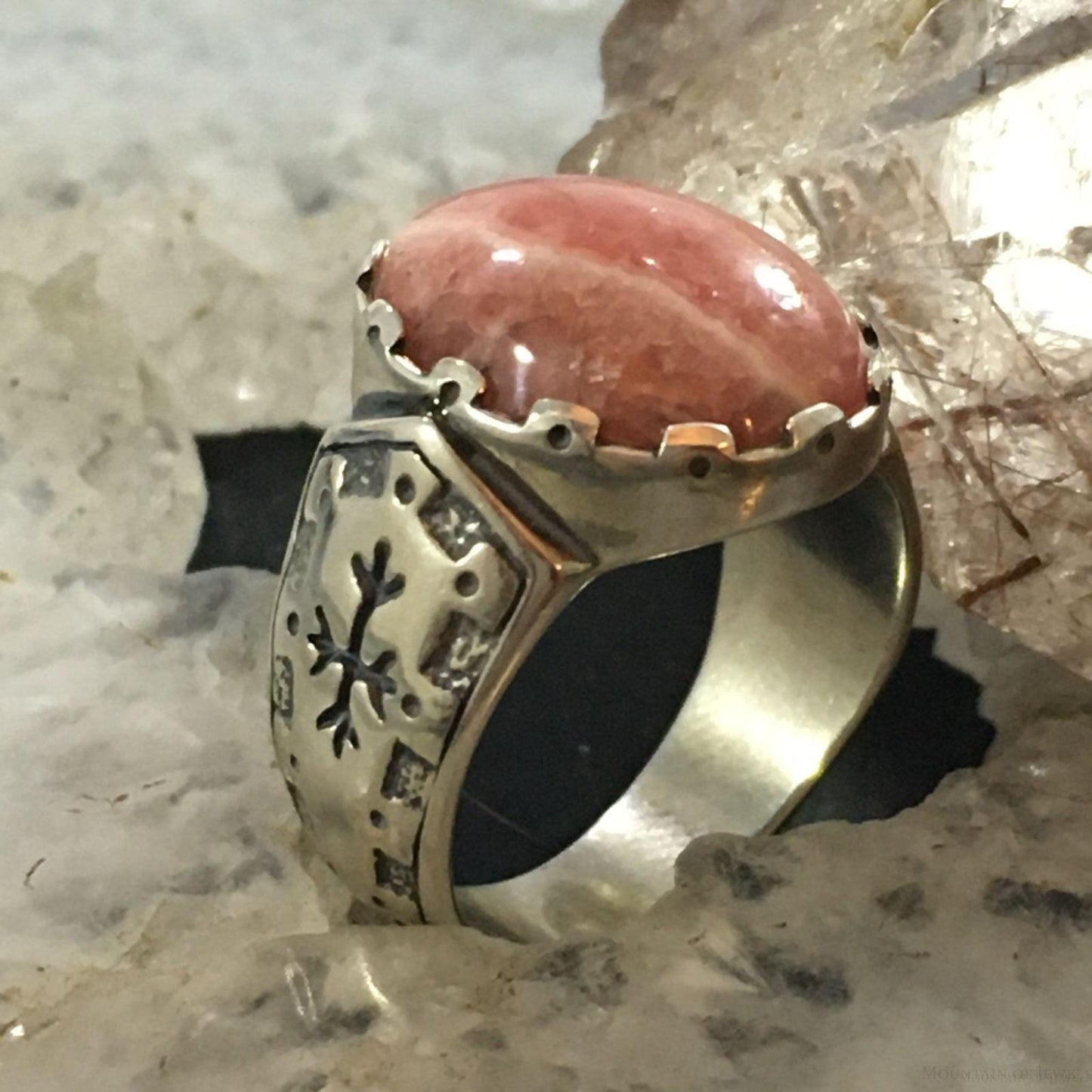 Carolyn Pollack Sterling Silver Oval Rhodochrosite Decorated Ring For Women
