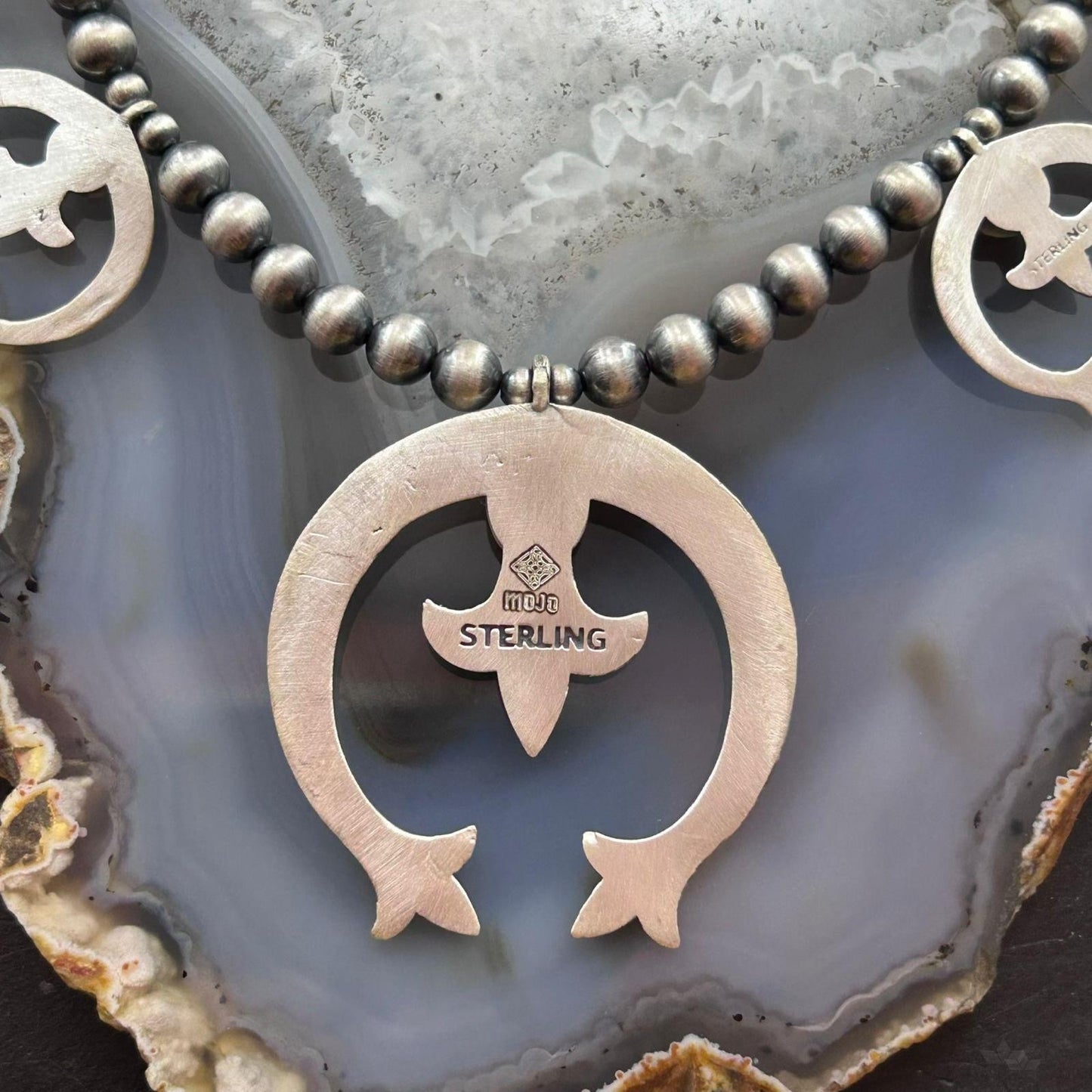 Sterling Silver Southwestern Style 6 Small Naja & Large Naja Squash Blossom Necklace For Women
