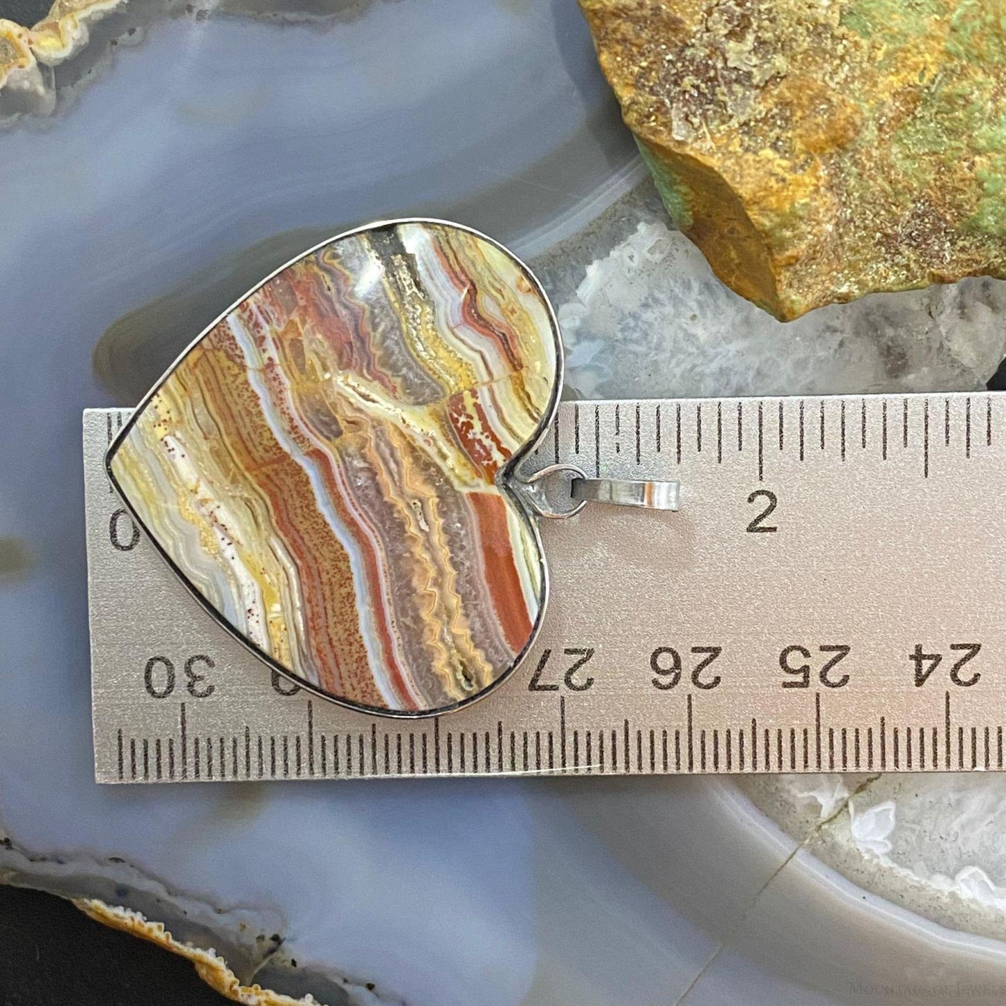 Heart Shape Crazy Lace Agate Pendant For Women Set in Stainless Steel #108