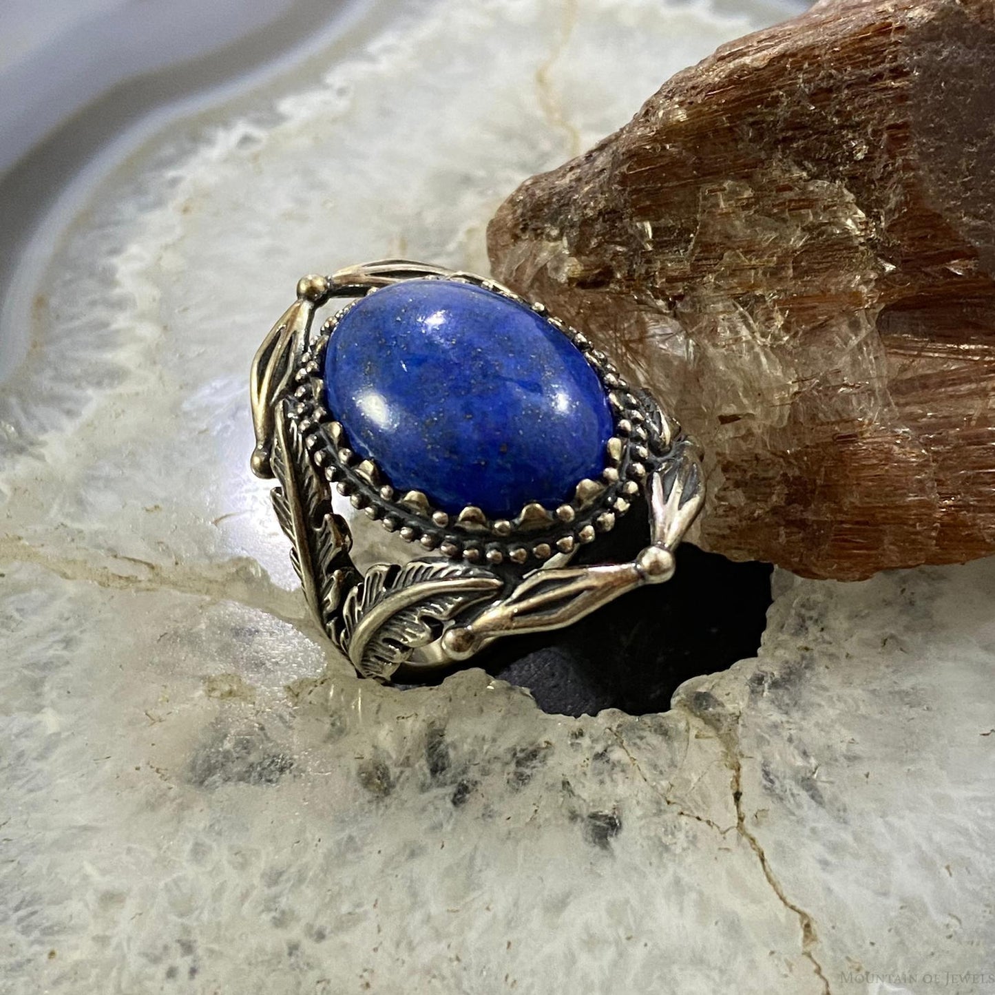 Carolyn Pollack Southwestern Style Sterling Silver Oval Denim Lapis Decorated Ring For Women