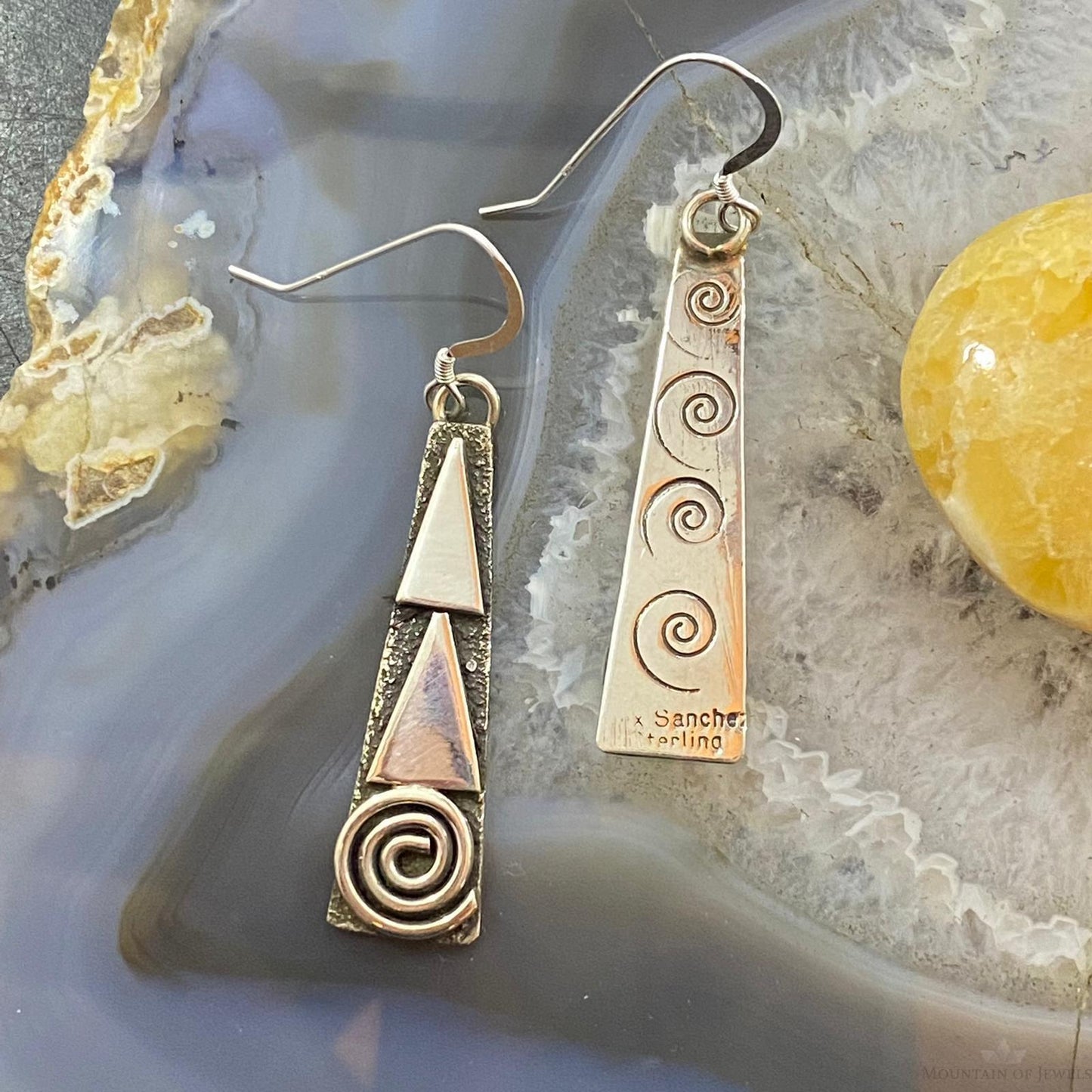 Alex Sanchez Native American Sterling Silver Tipi Petroglyph Dangle Earrings #4