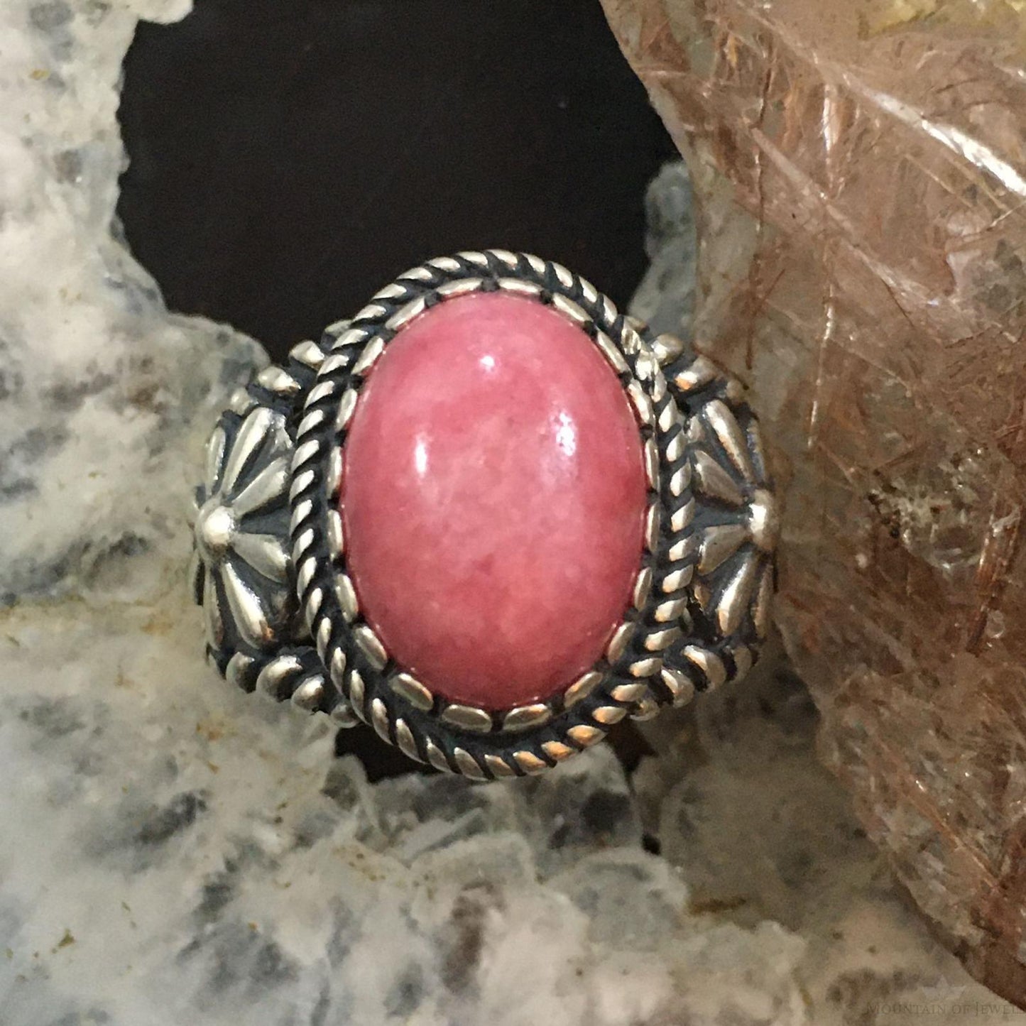 Carolyn Pollack Vintage Southwestern Style Sterling Silver Oval Rhodonite Decorated Ring For Women