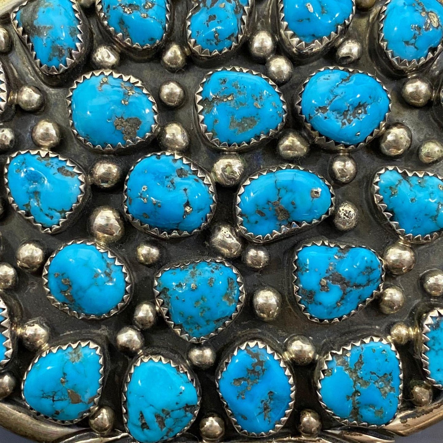 Vintage Harry Spencer Navajo Sterling Silver Multi Turquoise Stamped Belt Buckle